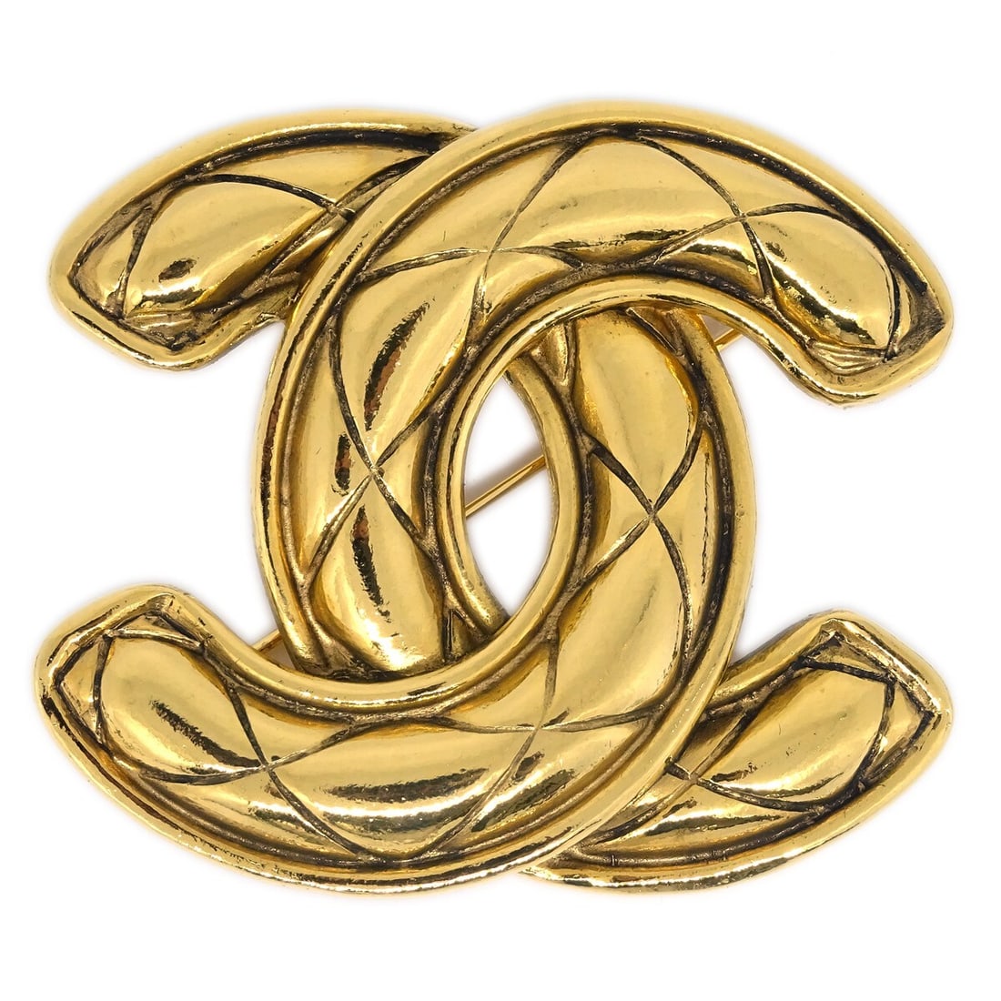 Chanel CC Logo Brooch Gold Plated Quilted Pin 1152 (1 of 4)