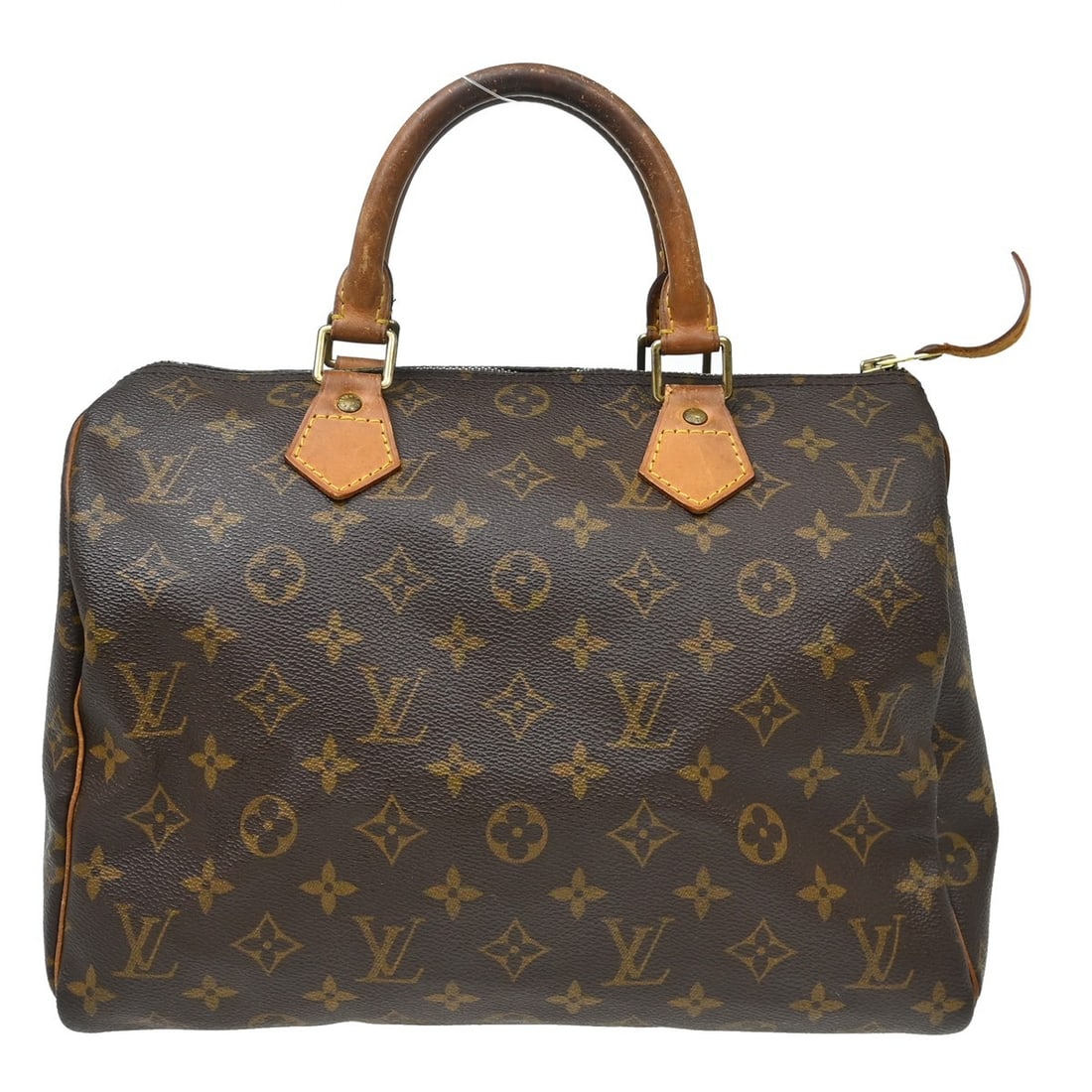 Louis Vuitton Speedy 30 Monogram Canvas Satchel M41526: Louis Vuitton Speedy 30 Monogram Canvas Satchel M41526 Vintage Louis Vuitton Speedy 30 handbag in brown monogram canvas with leather trim and double handles. This satchel-style top handle bag features