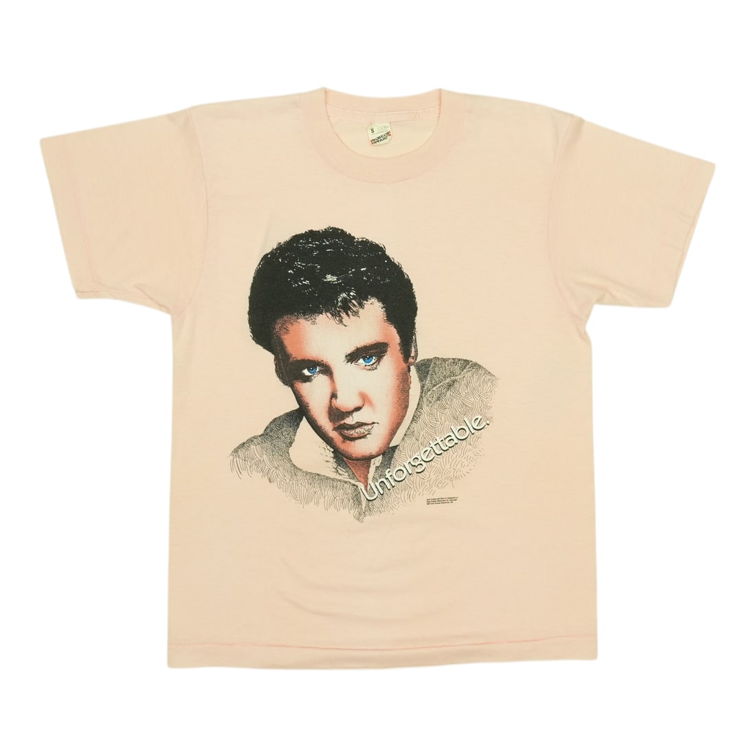 Vintage 1987 Pink Elvis Presley Graphic Poly Cotton Shirt Small (1 of 5)