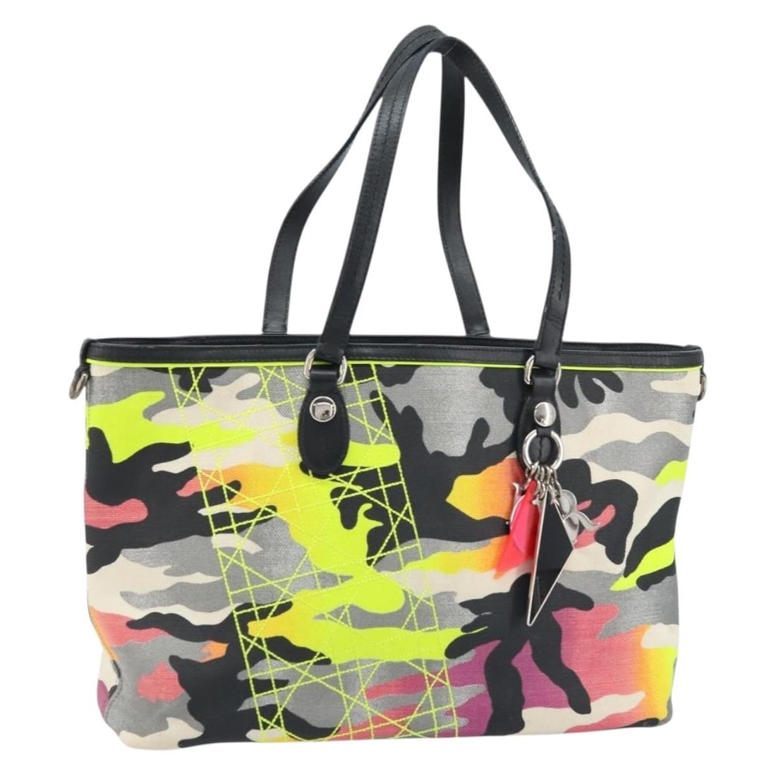 Christian Dior Anselmurail Canvas Tote Multicolor Silver with Dust Bag Charm: Christian Dior Anselmurail Canvas Tote Multicolor Silver with Dust Bag Charm Christian Dior Anselmurail tote bag in multicolor and silver canvas. This women's tote includes a dust bag and charm. Condi