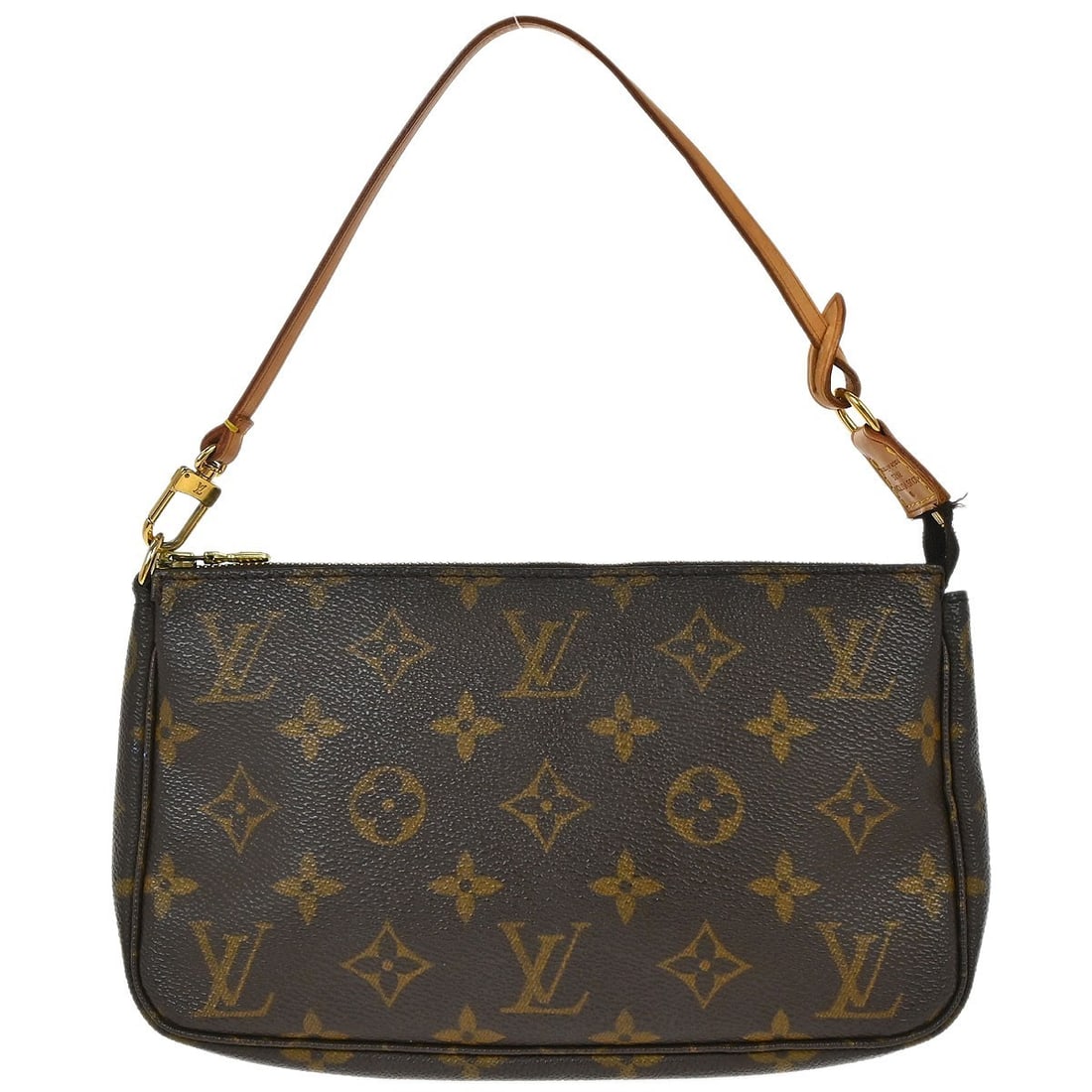Louis Vuitton M51980 Pochette Accessoires Monogram Canvas Pouch France: Louis Vuitton M51980 Pochette Accessoires Monogram Canvas Pouch France Vintage Louis Vuitton Pochette Accessoires handbag in brown Monogram canvas with leather trim. This small zip-top pouch features 