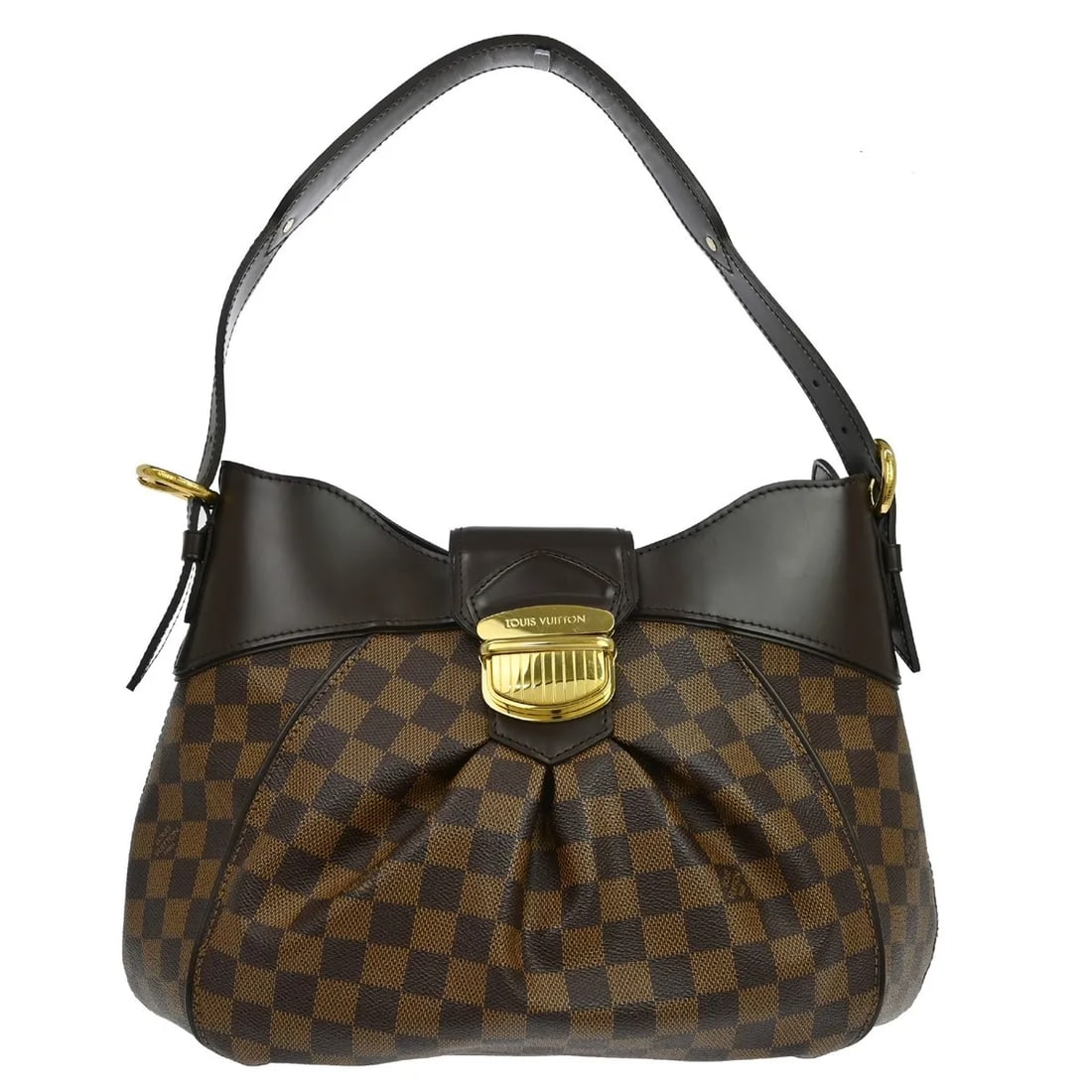 Louis Vuitton Sistina Brown Canvas Handbag: Louis Vuitton Sistina Brown Canvas Handbag Louis Vuitton Sistina handbag in brown canvas. This pre-owned piece is in good used condition with visible wear, including scuffs and scratches on the leathe