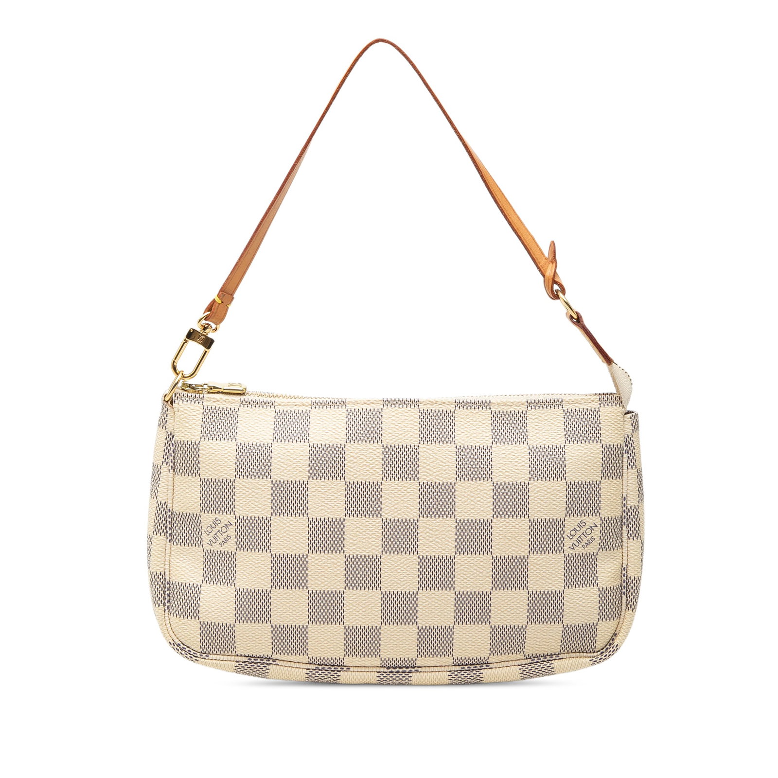 Louis Vuitton Damier Azur Canvas Pochette Accessoires Shoulder Bag: Louis Vuitton Damier Azur Canvas Pochette Accessoires Shoulder Bag This Louis Vuitton Damier Azur Pochette Accessoires features a damier azur canvas exterior, a flat vachetta leather strap, and a top 