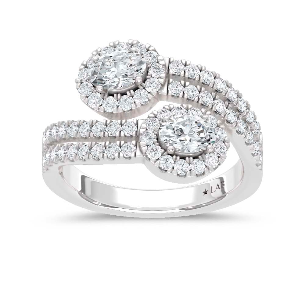 14K White Gold Lab Grown Diamond Round and Oval 1 1/3 Ct.Tw. Fashion Ring: 14K White Gold Lab Grown Diamond Round and Oval 1 1/3 Ct.Tw. Fashion Ring This elegant 14K White Gold fashion ring features round and oval lab grown diamonds totaling 1 1/3 Ct.Tw., offering a refined 