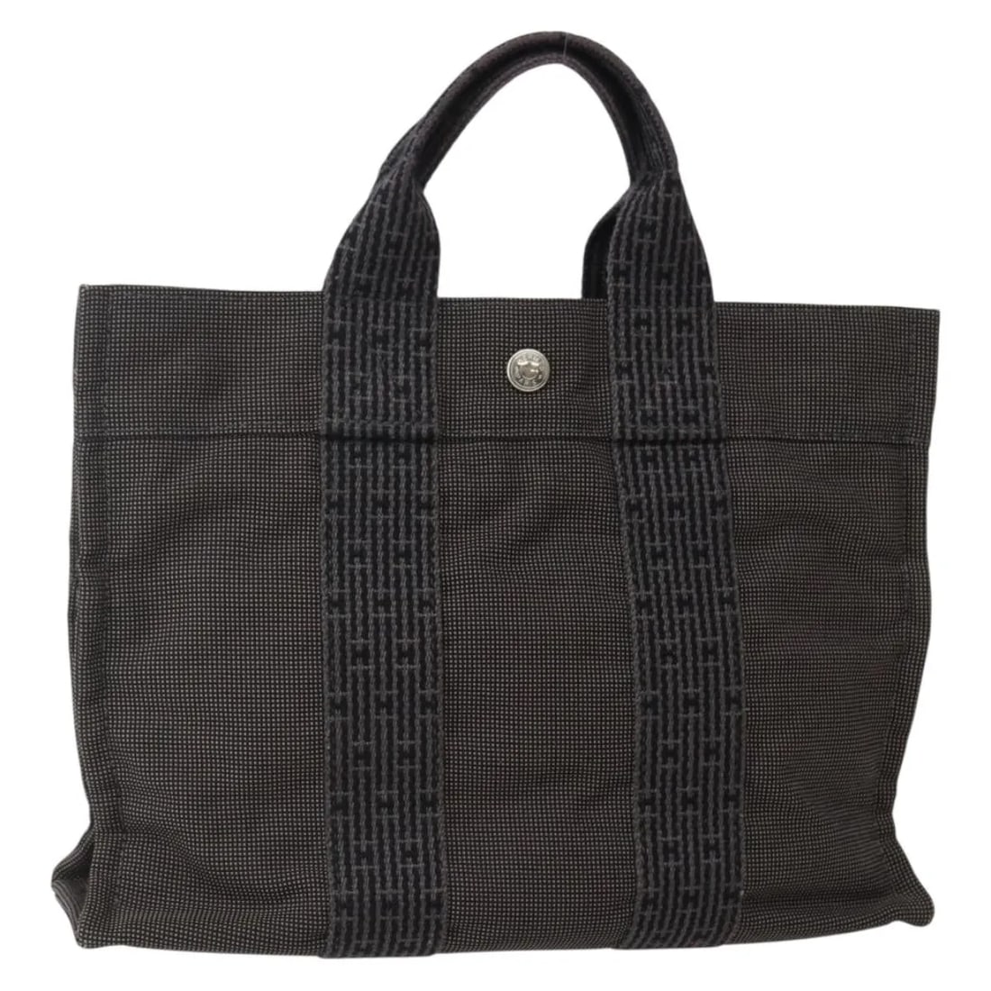 Hermes Fourre-tout Herline Gray Canvas Handbag 30cm: Hermes Fourre-tout Herline Gray Canvas Handbag 30cm This pre-owned Hermes Fourre-tout Herline is a women's handbag crafted from gray canvas. It features signs of use including surface rubbing, slight 