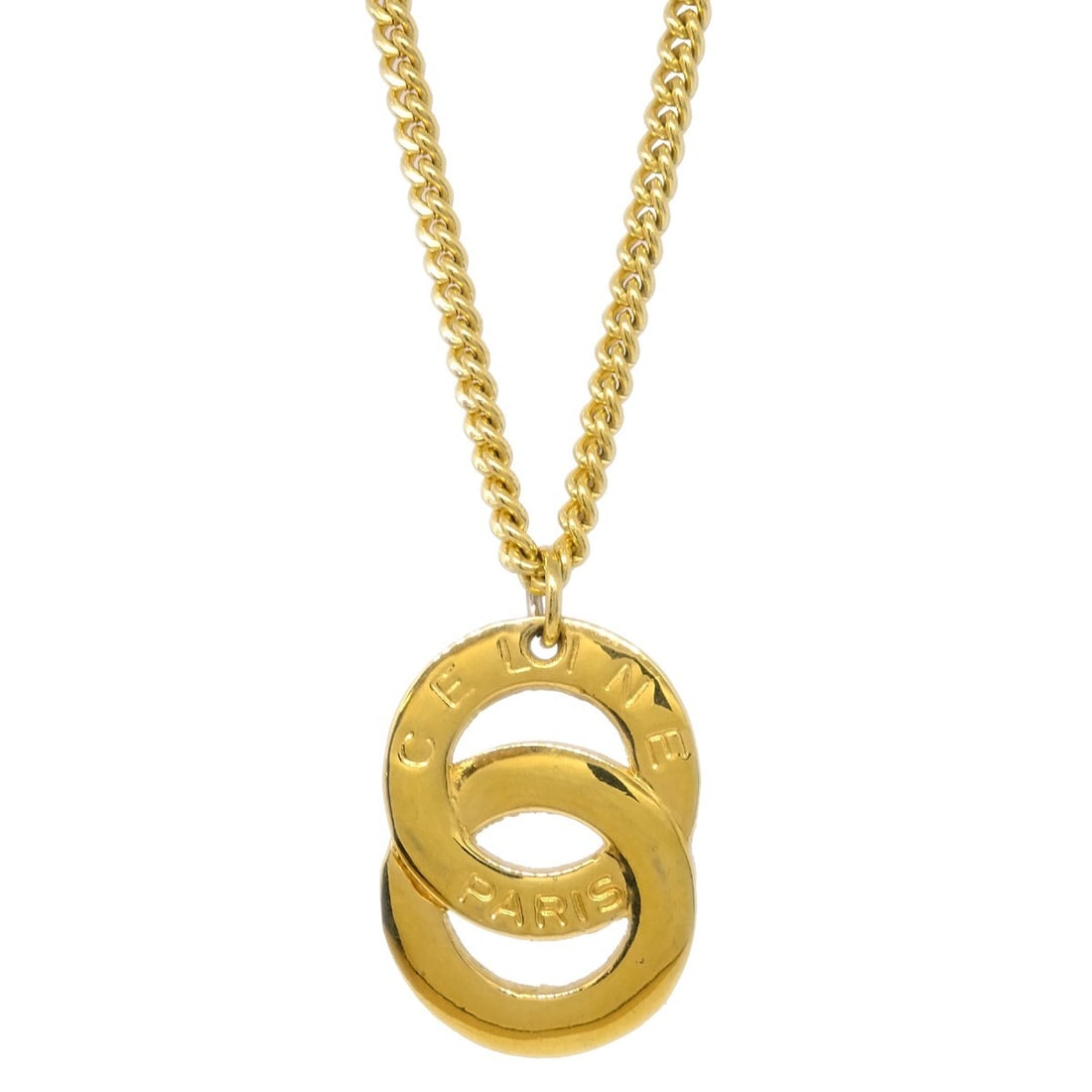 Celine Charm Pendant Necklace Gold Plated Italy: Celine Charm Pendant Necklace Gold Plated Italy Gold plated Celine pendant necklace made in Italy. This pendant style necklace features a gold color finish and is presented without accessories. Condit