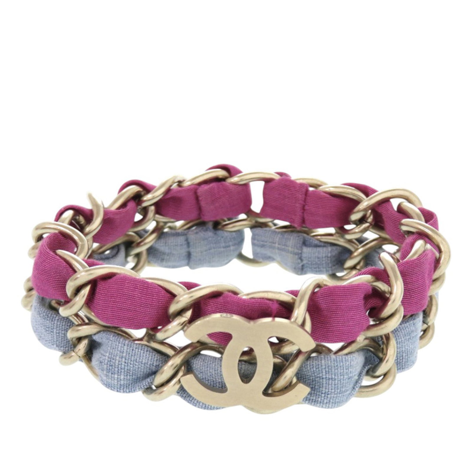 Chanel CC Silver Plated Double Fabric Link Bracelet (1 of 5)