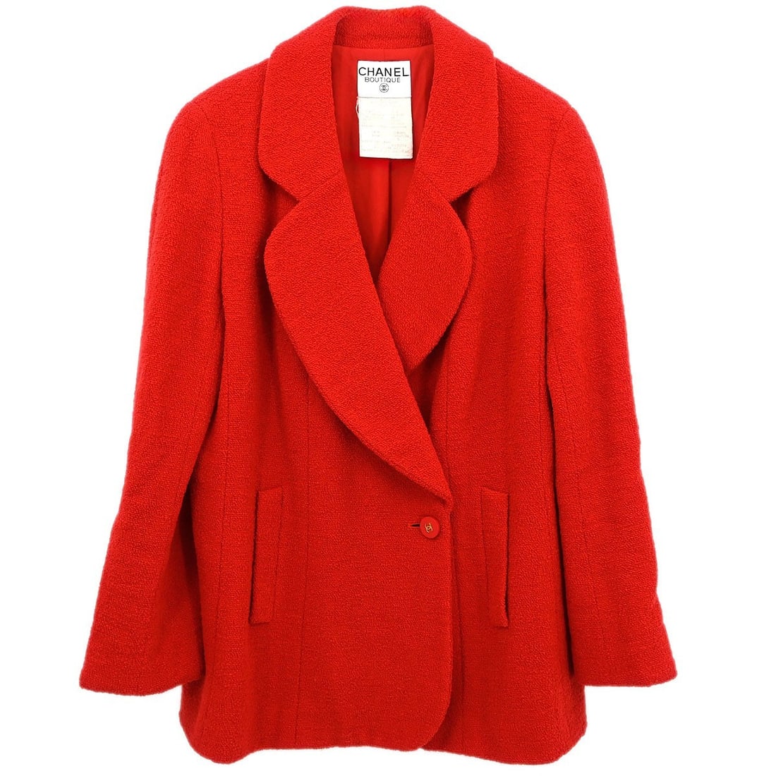 Vintage CHANEL Red Wool Nylon Double Breasted Mid Length Jacket 44 (1 of 10)