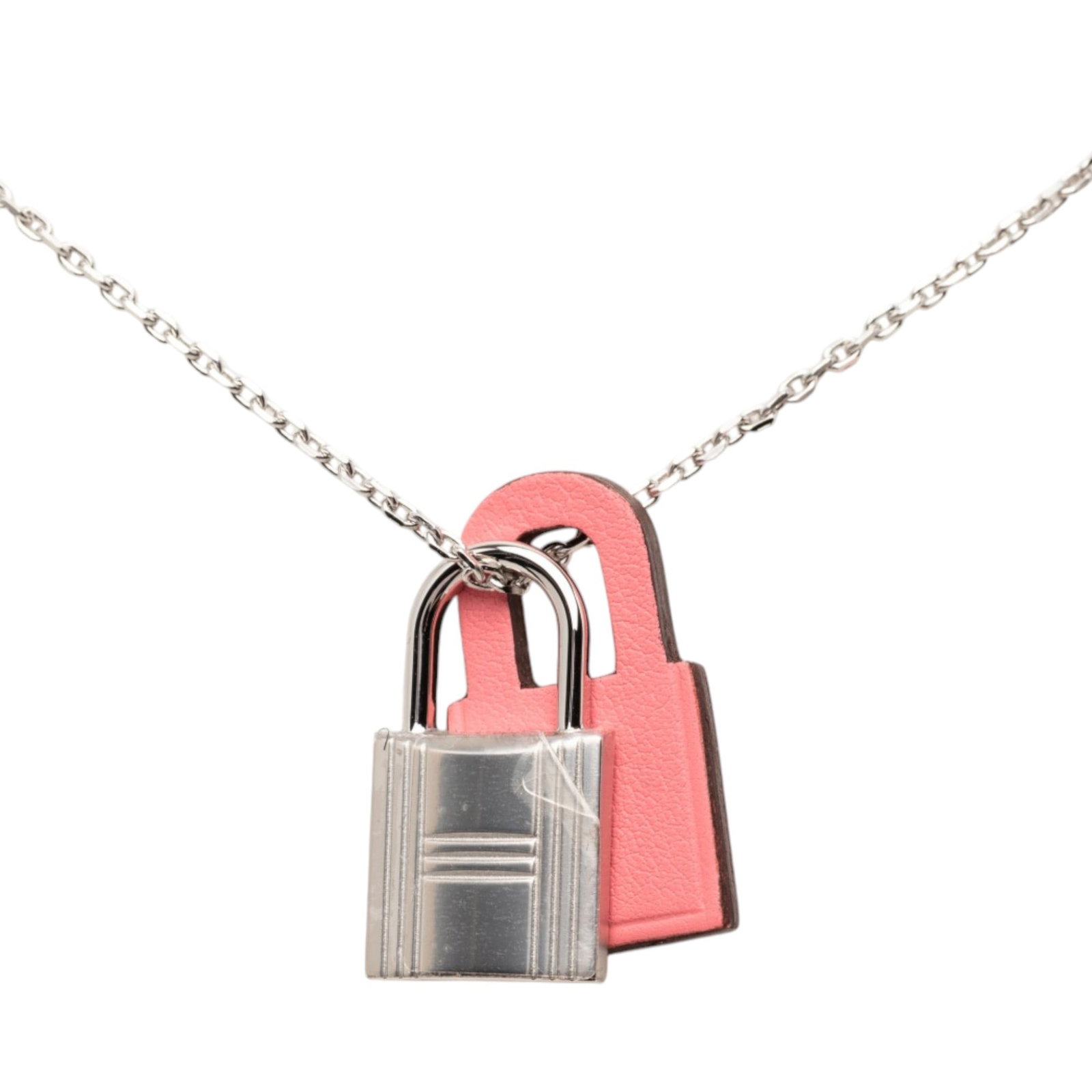 Hermes O Kelly Pendant Necklace Palladium Plated Swift Leather (1 of 5)