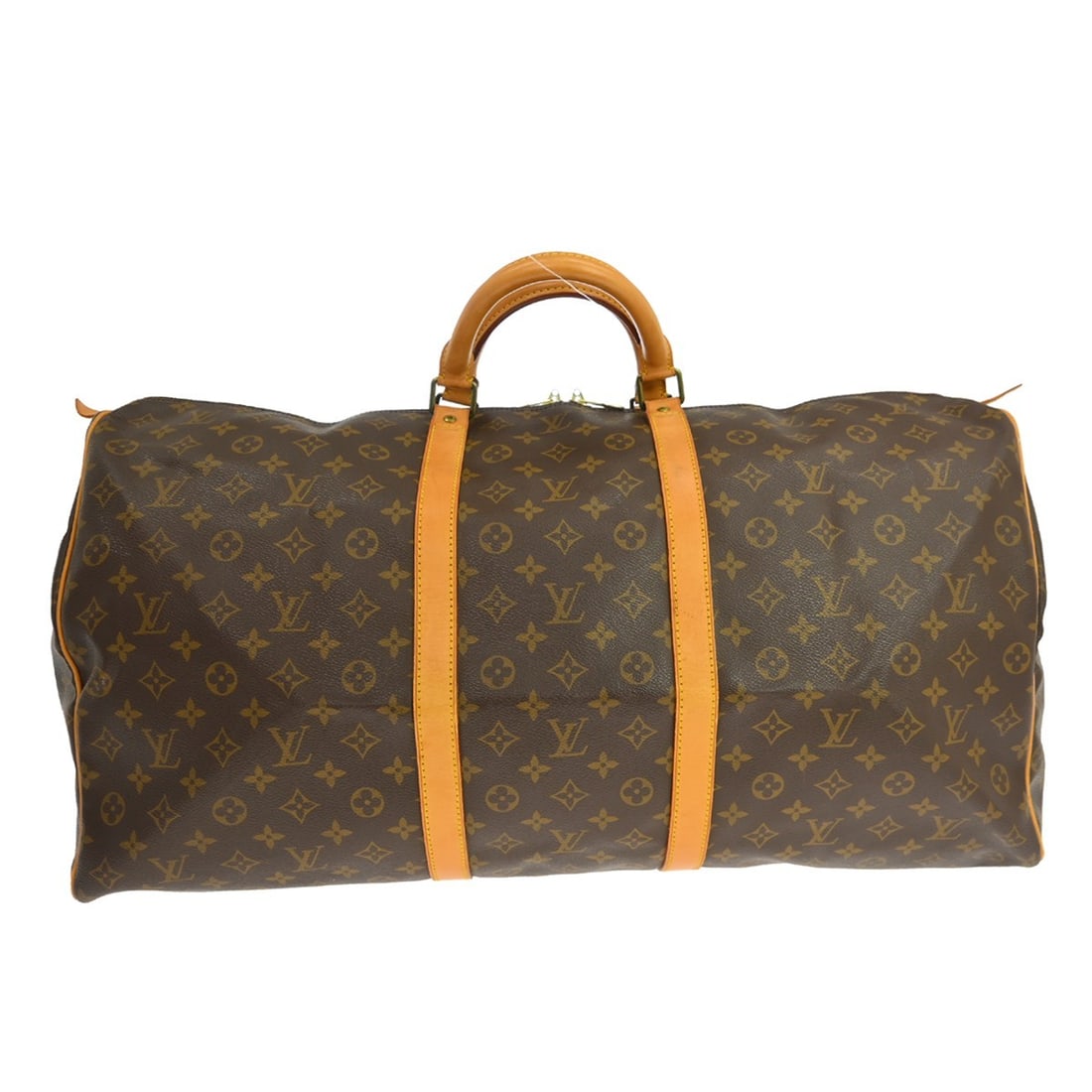 Louis Vuitton Keepall 60 Monogram Canvas Duffle Bag M41422: Louis Vuitton Keepall 60 Monogram Canvas Duffle Bag M41422 Vintage Louis Vuitton Keepall 60 travel handbag in the Monogram line, styled as an extra large duffle with double handles and zip closure. Th