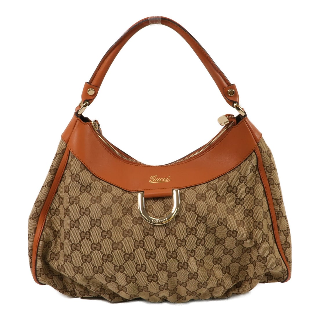Gucci 189833 D Ring Large Brown GG Canvas Shoulder Bag: Gucci 189833 D Ring Large Brown GG Canvas Shoulder Bag Gucci large shoulder bag in brown with the signature GG canvas exterior and calfskin leather trim. This women's bag is made in Italy and features