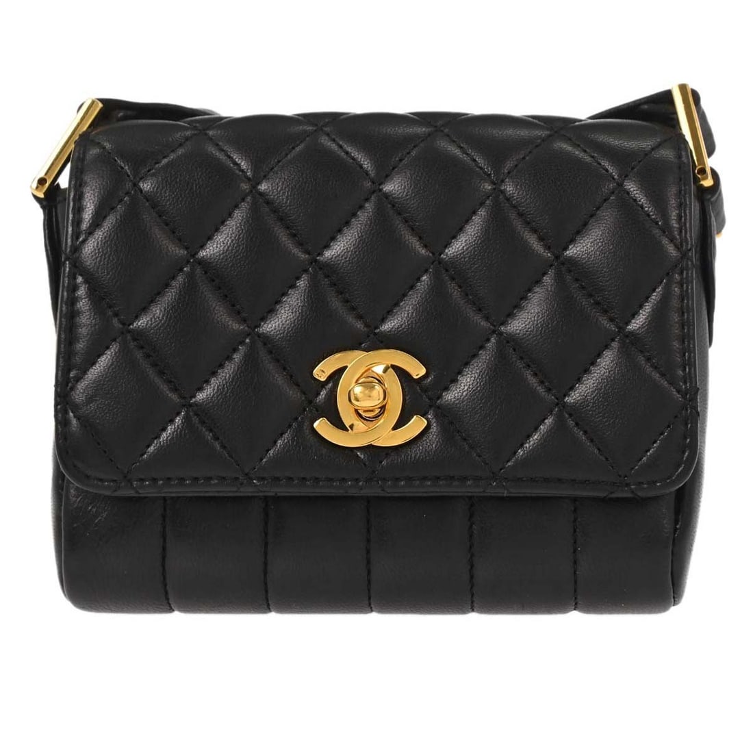 Mini Black Lambskin Handbag CHANEL Logo Accent France: Mini Black Lambskin Handbag CHANEL Logo Accent France Mini black lambskin handbag with logo accents and a leather lining. Made in France, this women's handbag features one interior pocket and includes