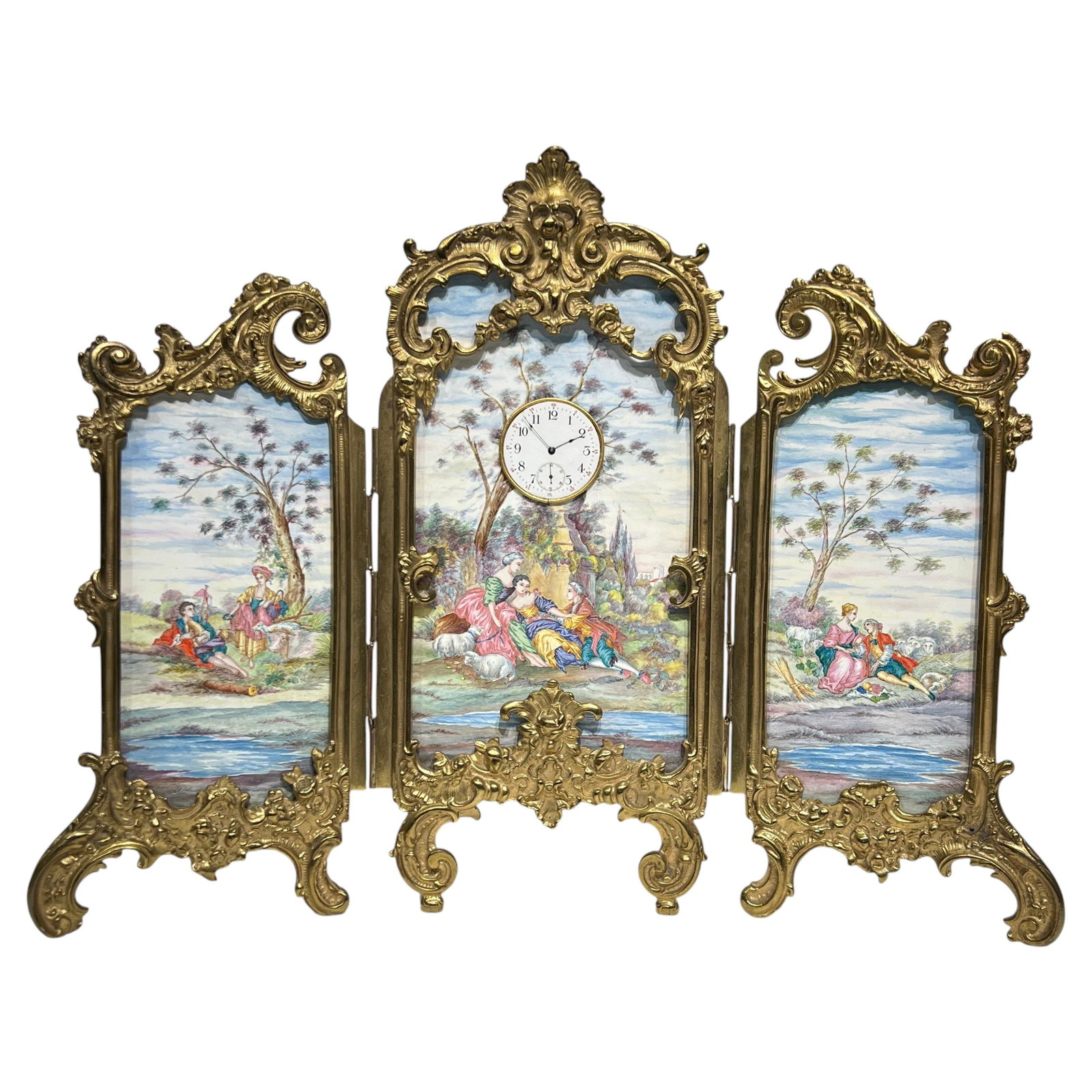 Viennese Enamel and Gilt Bronze Clock Screen Louis XV Style Austrian (1 of 8)