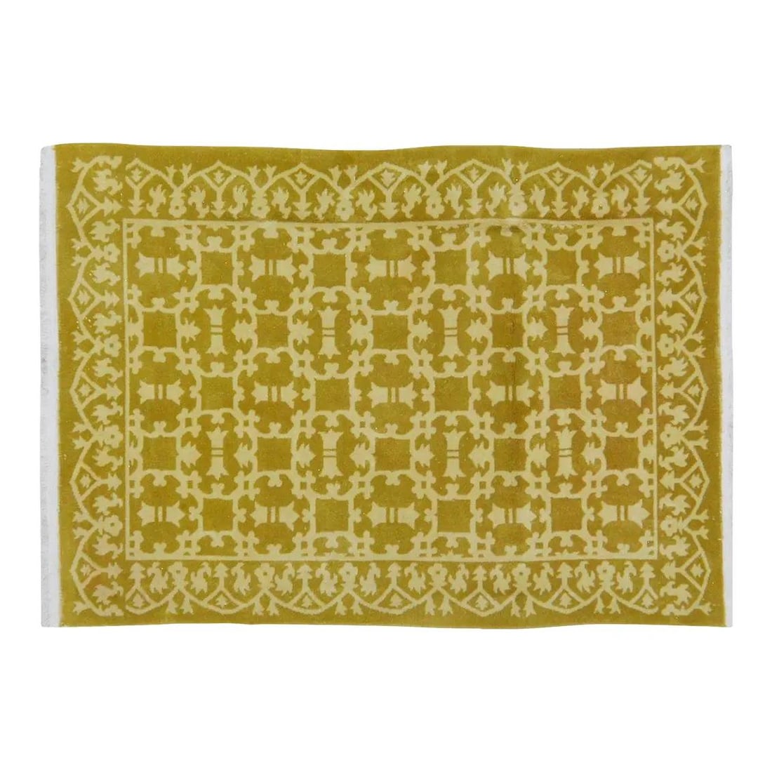 Hand-Knotted Wool Mustard Chinese Art Deco Rug 4'x5'7" (1 of 5)