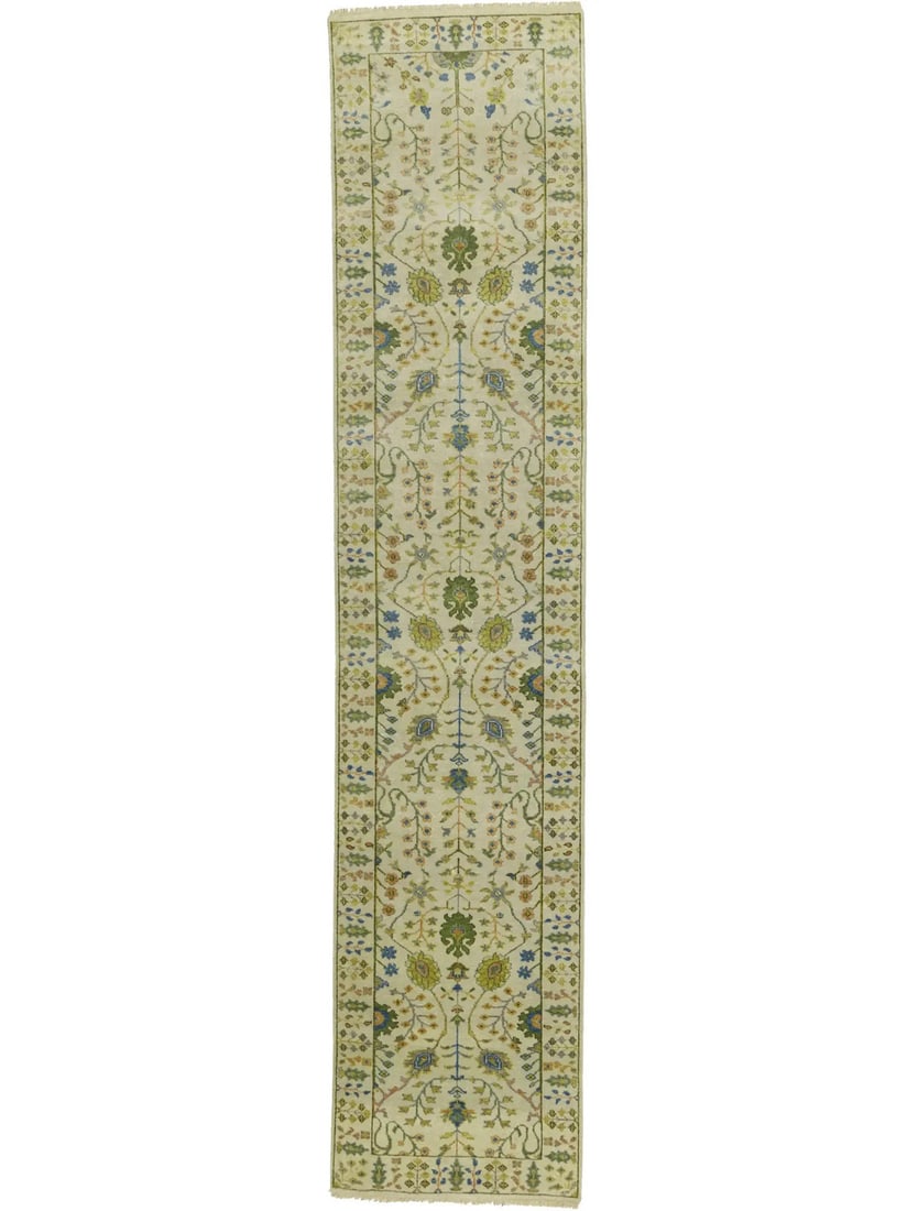 Hand Knotted Wool Chobi Tree of Life Runner 2'7 x 12'1: Hand Knotted Wool Chobi Tree of Life Runner 2'7 x 12'1 This Chobi Tree of Life Oriental runner rug features a hand-knotted design with a floral pattern in muted tones such as ivory, blue, green, gold,
