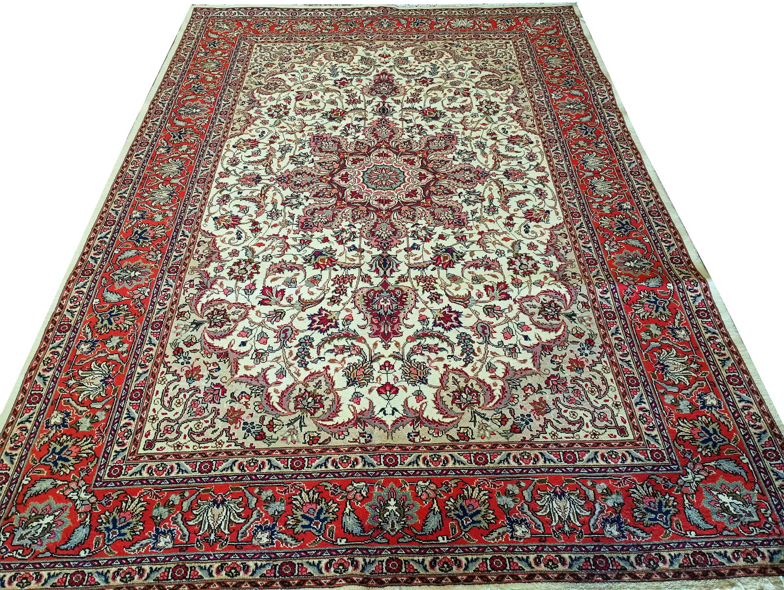 Exquisite 6.8 x 10 Persian Tabriz Rug from Iran: Exquisite 6.8 x 10 Persian Tabriz Rug from Iran Free continental US Shipping Introducing a stunning 6.8 x 10 Persian Tabriz Rug from Iran, a perfect blend of artistry and tradition. This exquisite rug