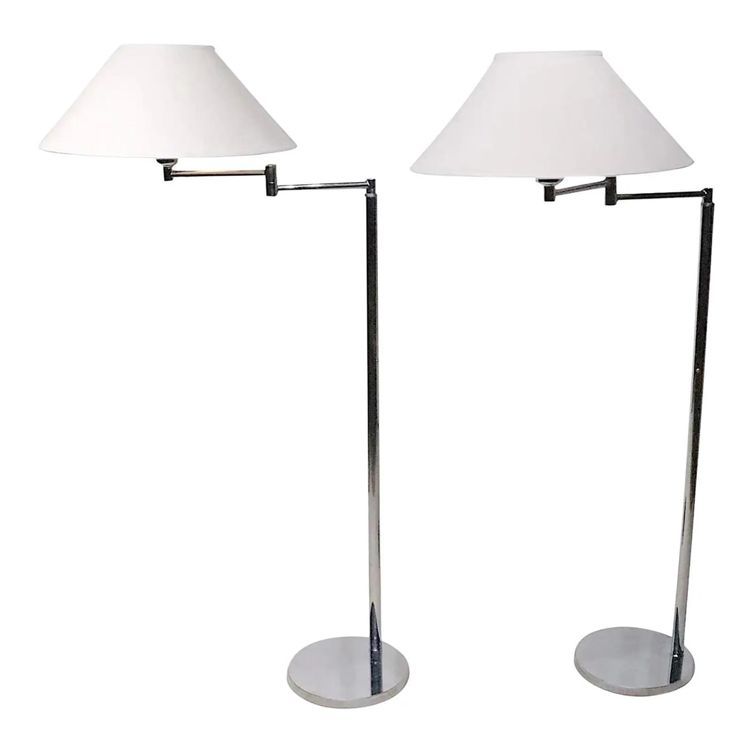 Walter Von Nessen Bauhaus Chrome Flex Arm Floor Lamp Pair 49" (1 of 10)
