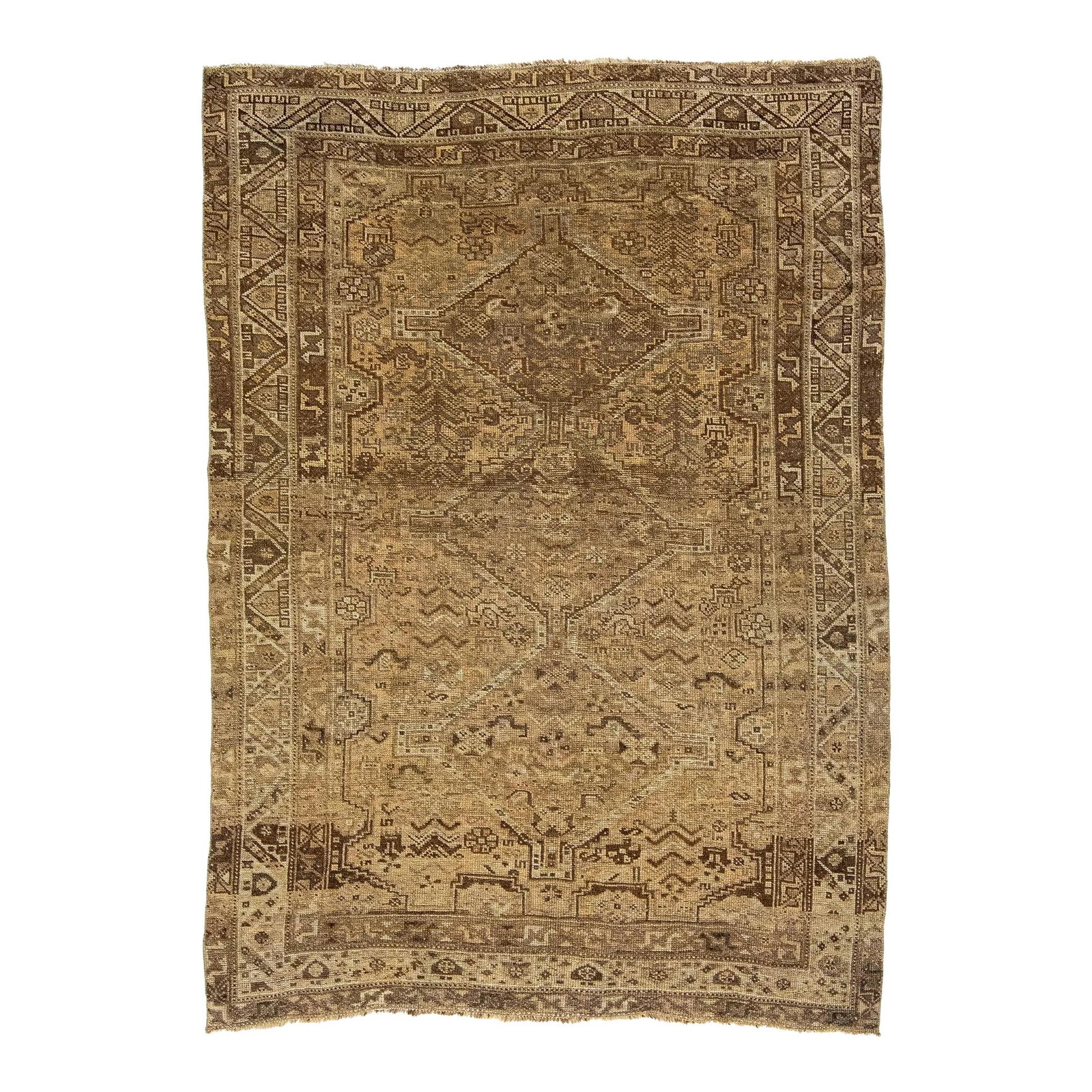 Antique 1920s Handmade Persian Shiraz Wool Rug Floral Design Brown (1 of 9)