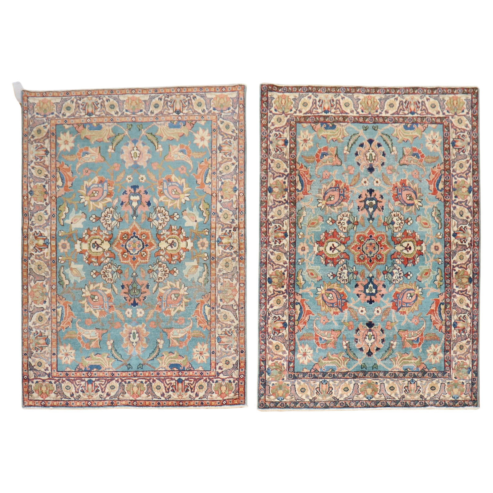 Antique Persian Tabriz Rugs Set of 2 Hand-Woven Wool Early 20th Century: Antique Persian Tabriz Rugs Set of 2 Hand-Woven Wool Early 20th Century Enhance your space with this exquisite pair of antique Persian Tabriz rugs, crafted in the early 20th century. These hand-woven 