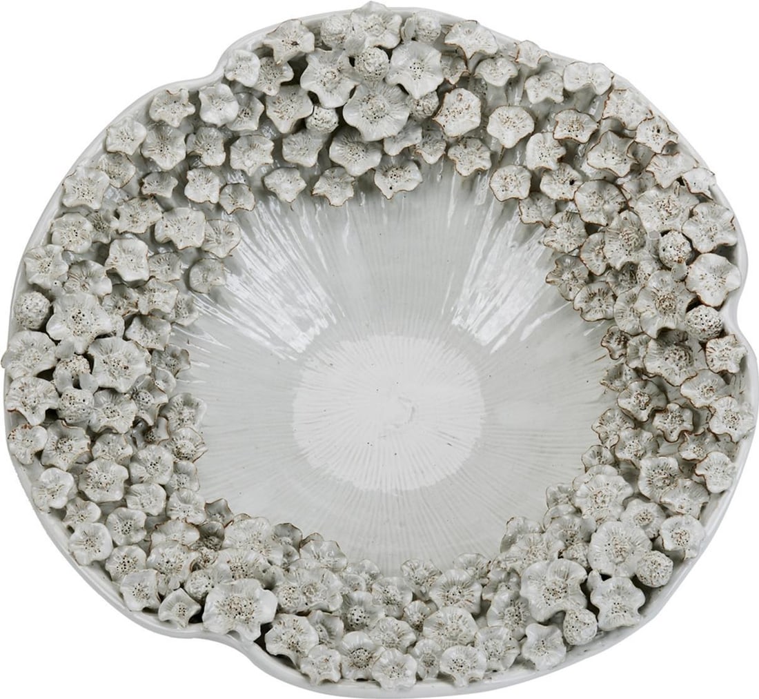Handmade White Barnacle Bowl 6H x 18W x 18D: Handmade White Barnacle Bowl 6H x 18W x 18D This unique handmade bowl features a striking barnacle design in a pristine white finish, making it an eye-catching addition to any decor. With a height of 