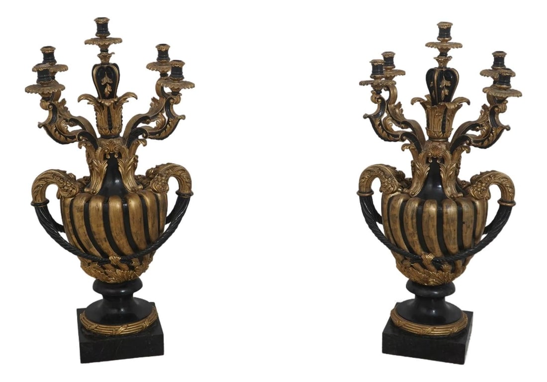 Set of Two Italian Style Ornate Marble Base Candle Holders (1 of 10)