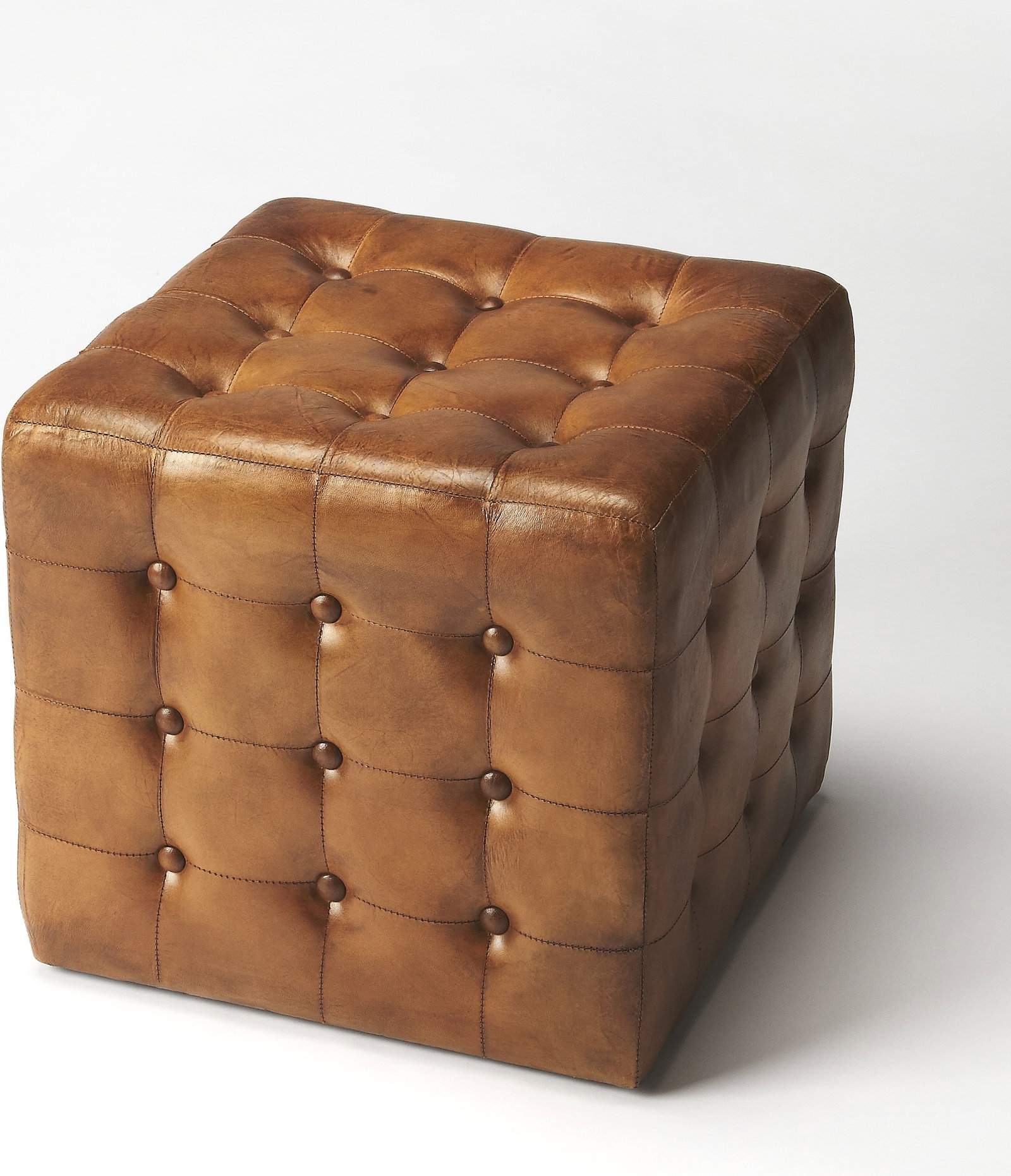 Butler Leon Contemporary Brown Leather Tufted Square Ottoman (1 of 2)
