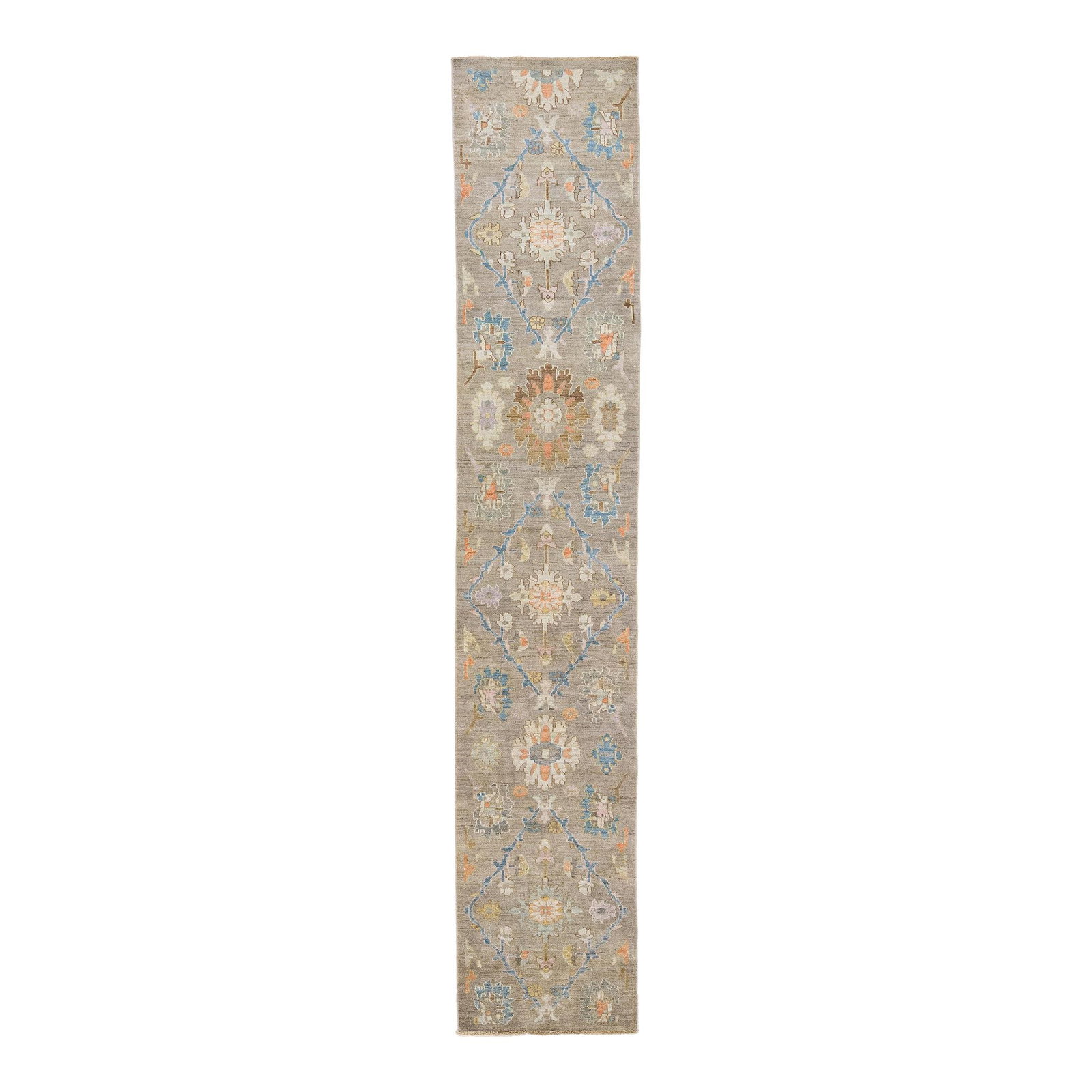 Handmade Modern Mahal Floral Wool Runner 2'9 x 14'5: Handmade Modern Mahal Floral Wool Runner 2'9 x 14'5 Enhance your space with this exquisite modern Mahal hand-knotted wool runner, featuring a rich brown field adorned with a stunning all-over classic 