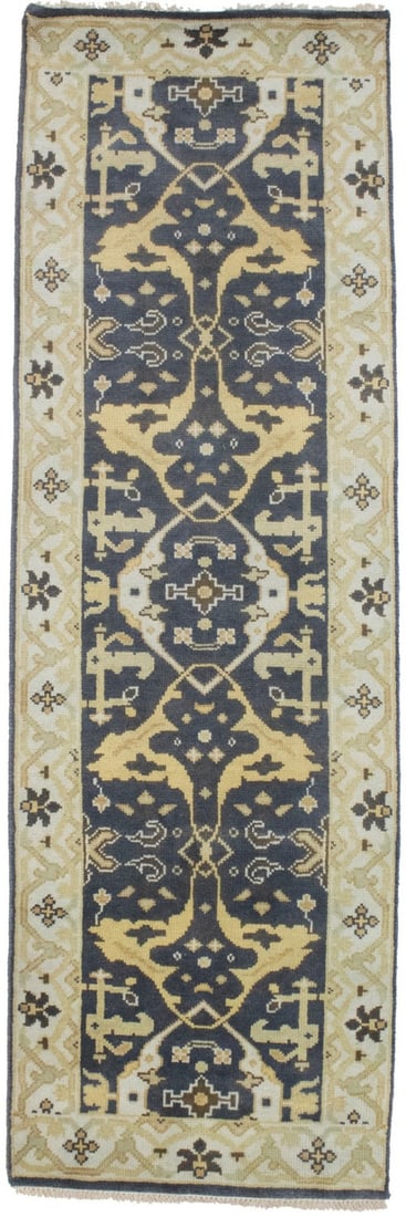 Hand Knotted Wool Oushak Chobi Runner 2'6 x 7'8 Floral: Hand Knotted Wool Oushak Chobi Runner 2'6 x 7'8 Floral Enhance your living space with this stunning Oushak Chobi Narrow Oriental Runner Rug, perfect for your kitchen, hallway, or bedroom. This pre-own