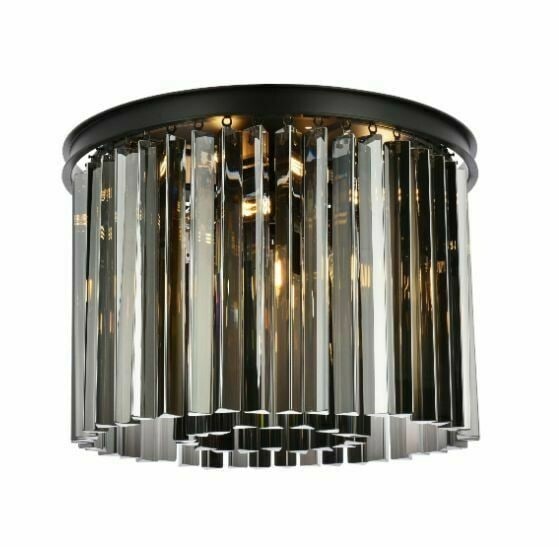 Sydney 6-Light Crystal Flush Mount Matte Black 20 in: Sydney 6-Light Crystal Flush Mount Matte Black 20 in Modern 6-light flush mount ceiling fixture with a matte black finish and crystal construction. It is designed for indoor use and includes Royal Cut