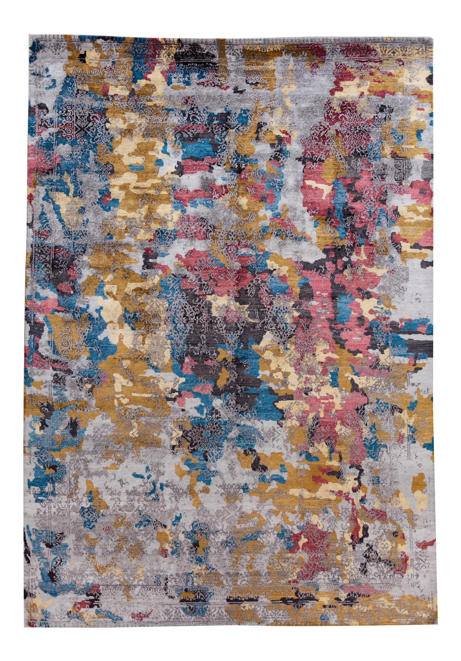 Contemporary Abstract Gray Silk Area Rug 10' x 14'4" Hand-Knotted India: Contemporary Abstract Gray Silk Area Rug 10' x 14'4" Hand-Knotted India Enhance your living space with this stunning contemporary abstract area rug, expertly hand-knotted from luxurious silk. Featurin