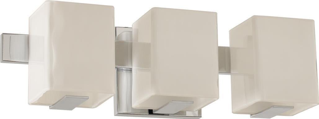 Kalco Catalina Modern Chrome 3-Light Bath Fixture with White Glass Shades: Kalco Catalina Modern Chrome 3-Light Bath Fixture with White Glass Shades Illuminate your space with this modern chrome light fixture featuring elegant white glass shades, perfect for adding a touch o