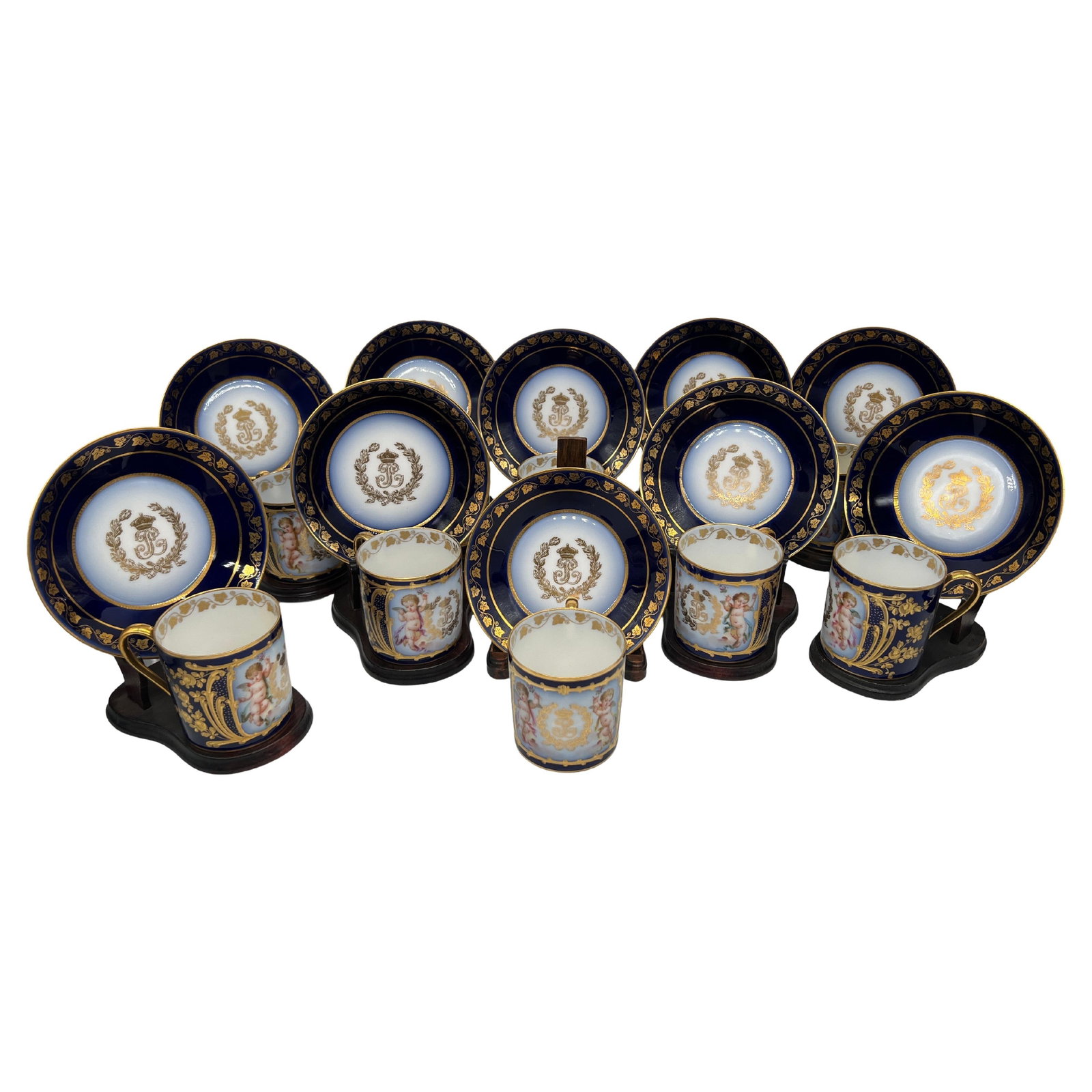 Sevres 19th Century Louis Philippe Cup Saucer Set for Chateau Des Tuileries: Sevres 19th Century Louis Philippe Cup Saucer Set for Chateau Des Tuileries This exquisite set of 20 Sevres porcelain cups and saucers, produced in 1846, showcases the elegance of the Louis-Philippe e