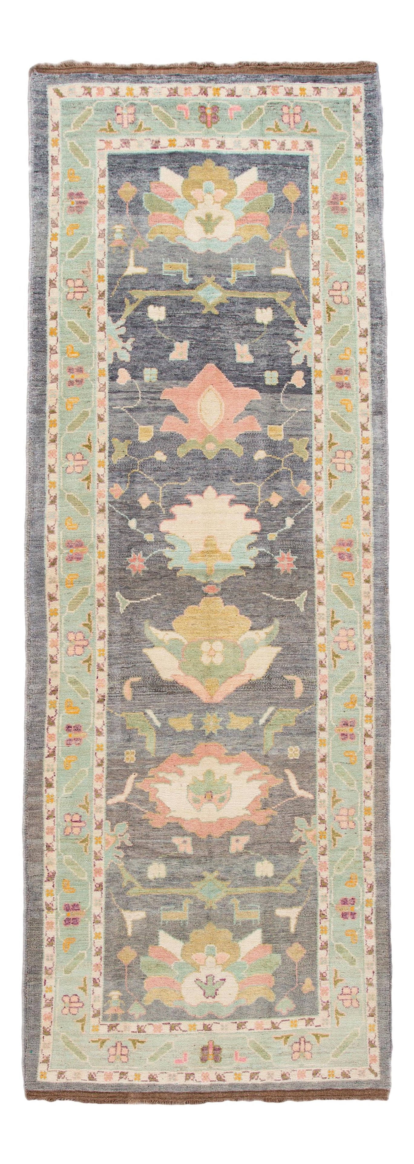 Gray Modern Oushak Wool Runner 4'8 x 13'7 Handmade Turkish Design: Gray Modern Oushak Wool Runner 4'8 x 13'7 Handmade Turkish Design Enhance your space with this exquisite Gray Modern Oushak Handmade Wool Runner. Featuring a soft gray field, this Turkish handmade run