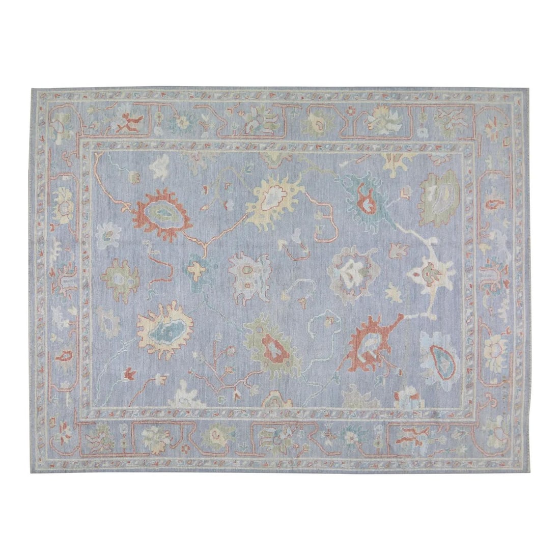 Slate Gray Wool Hand-Knotted Oushak Rug 9'x11'10'' Turkish Design (1 of 5)