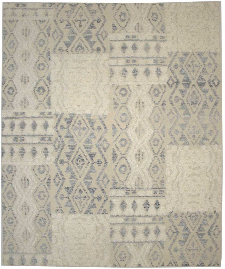 8' x 10' Wool Tribal Geometric Area Rug Hand-Knotted Modern Design: 8' x 10' Wool Tribal Geometric Area Rug Hand-Knotted Modern Design This handmade Moroccan-style area rug features a plush, medium pile and a geometric tribal pattern. Crafted from wool using a hand-kn