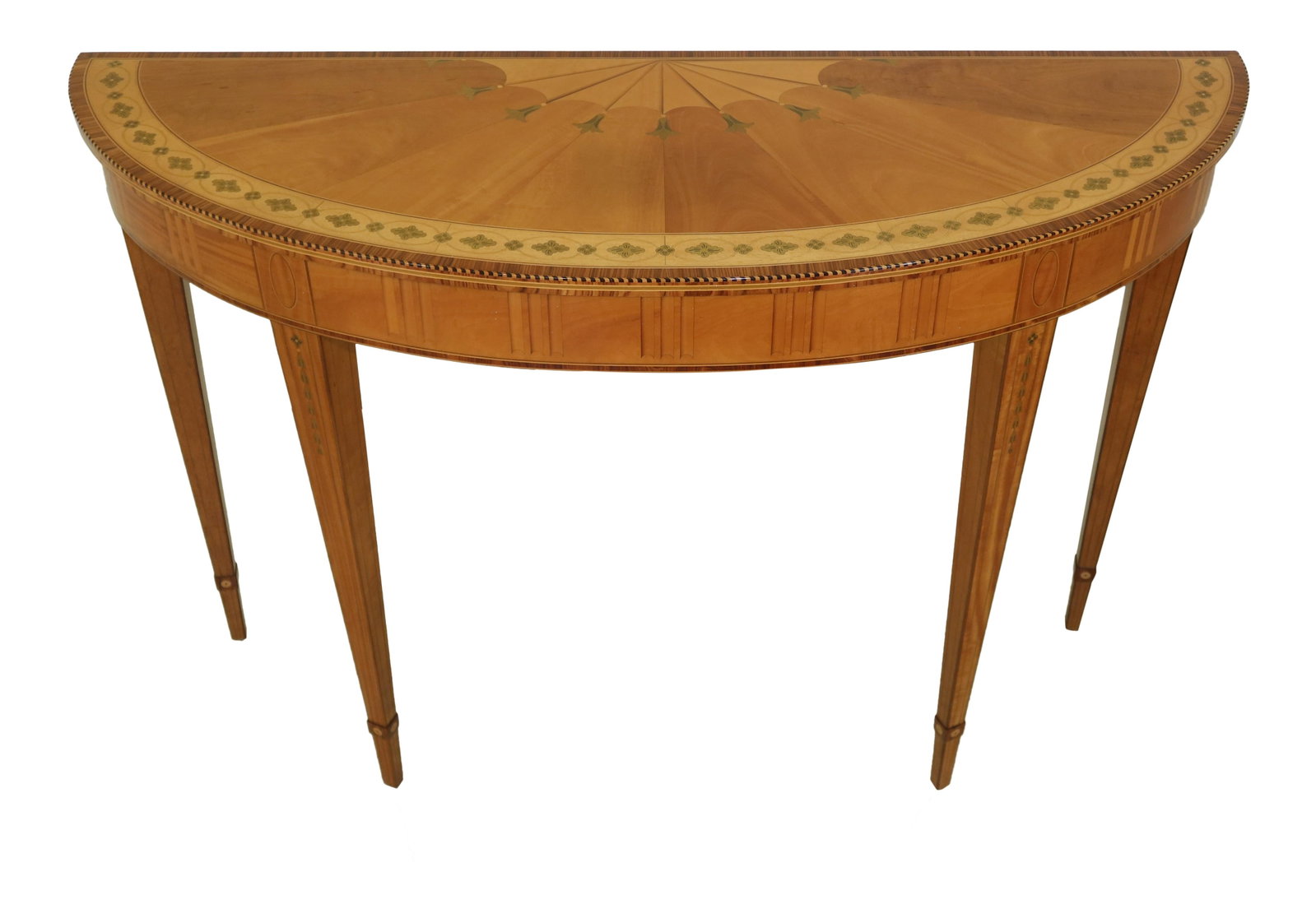 Kindel 18th Century Style Inlaid Satinwood Demilune Console Table (1 of 10)