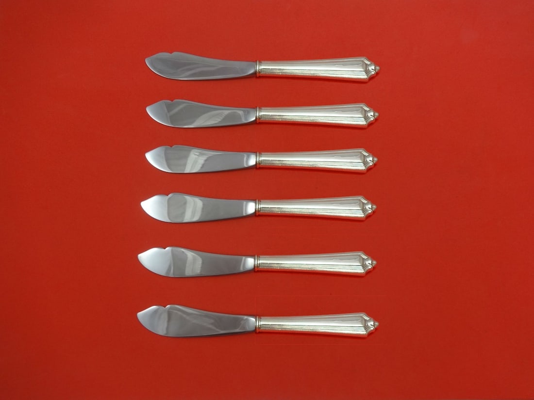 Gorham Plymouth Sterling Silver Trout Knife Set 6pc Custom 7.5": Gorham Plymouth Sterling Silver Trout Knife Set 6pc Custom 7.5" This beautiful 6-piece trout knife set features the Plymouth pattern by Gorham, crafted from sterling silver with hollow handles and sta