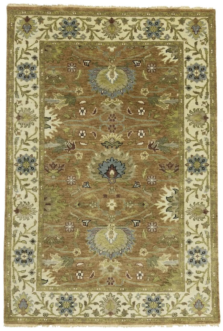 Handmade Floral Chobi Rug 4x6 ft Eco Friendly Modern Design: Handmade Floral Chobi Rug 4x6 ft Eco Friendly Modern Design Enhance your living space with this exquisite Handmade Rust Floral Chobi Rug. Measuring 4'0" x 5'11", this hand-knotted area rug features a 