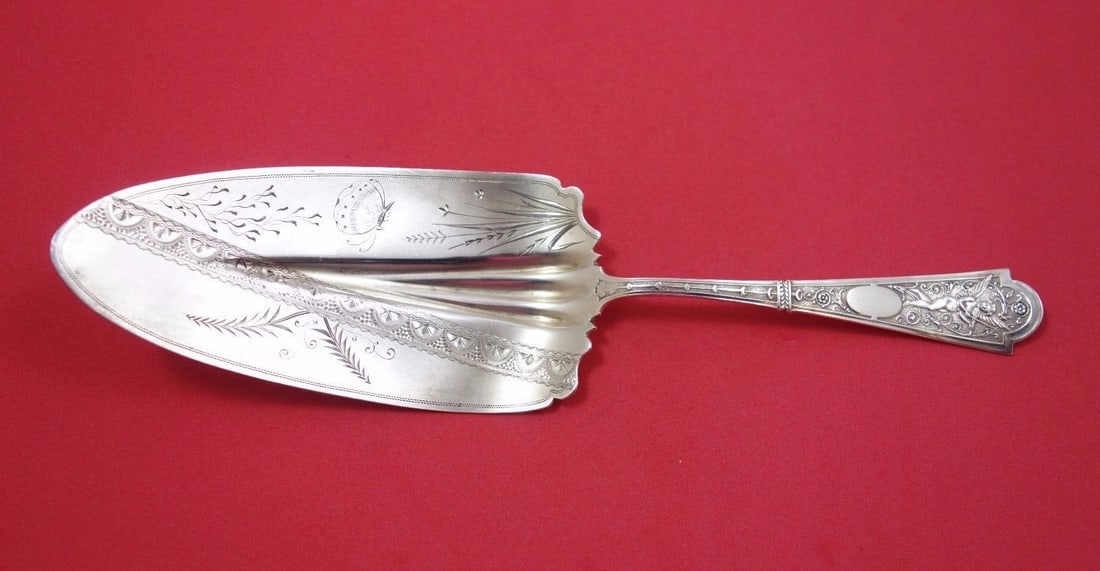 Shiebler Cupid Sterling Silver Bright-Cut Pie Server with Butterfly Design 9.5in (1 of 1)
