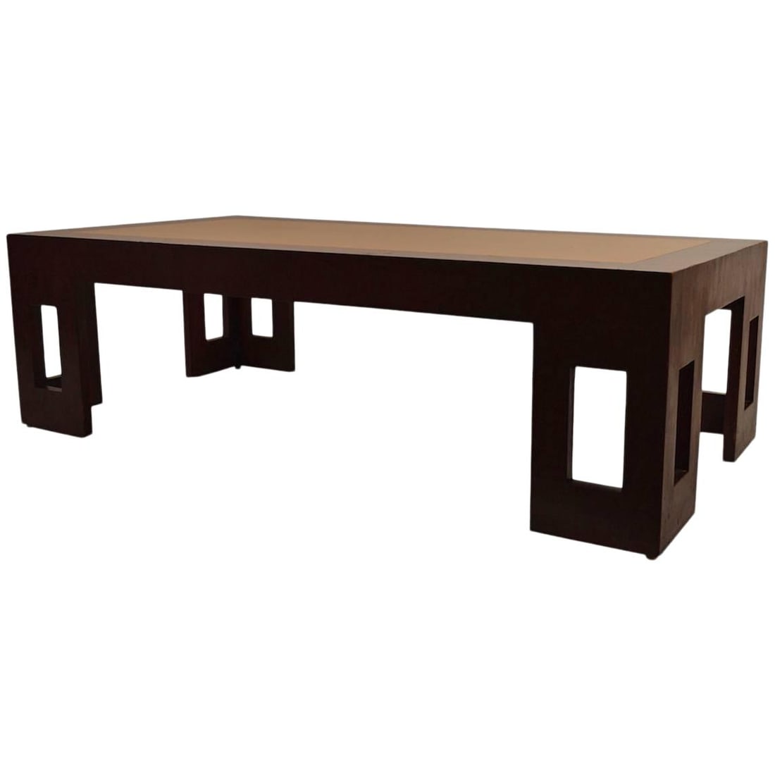 Modernage Two Tone Art Deco Coffee Table in Mahogany: Modernage Two Tone Art Deco Coffee Table in Mahogany This elegant Two Tone Moderne Art Deco Coffee Table features a stylish rectangular design with a stunning blonde top complemented by a dark frame a
