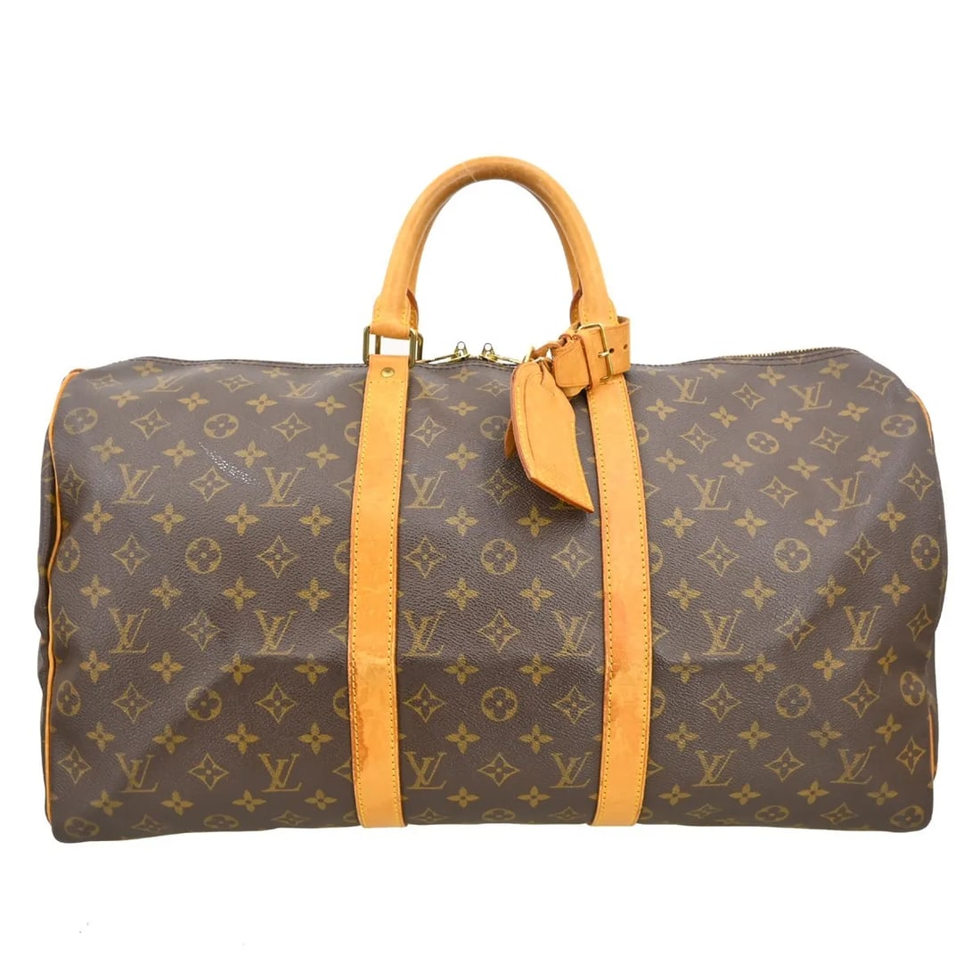 Louis Vuitton Keepall Brown Monogram Canvas Travel Bag: Louis Vuitton Keepall Brown Monogram Canvas Travel Bag Louis Vuitton Keepall in brown monogram canvas. This unisex travel bag is in good condition with visible wear from use. The exterior leather show