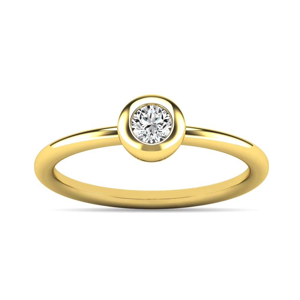 Diamond 1/10 Ct.tw Bezel Set Ring in 10K Yellow Gold: Diamond 1/10 Ct.tw Bezel Set Ring in 10K Yellow Gold 10k Yellow Gold Stone Color: G-h Stone Clarity: I2 Each ring is presented in standard size 6.5. Complimentary resizing is available between sizes 5
