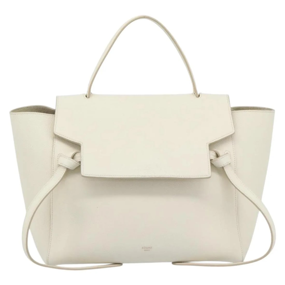Celine Belt Bag White Textured Leather: Celine Belt Bag White Textured Leather This Celine Belt Bag features a textured white leather exterior and is designed for women. Crafted in Italy, the bag measures 34cm by 22cm by 18cm. It is in good