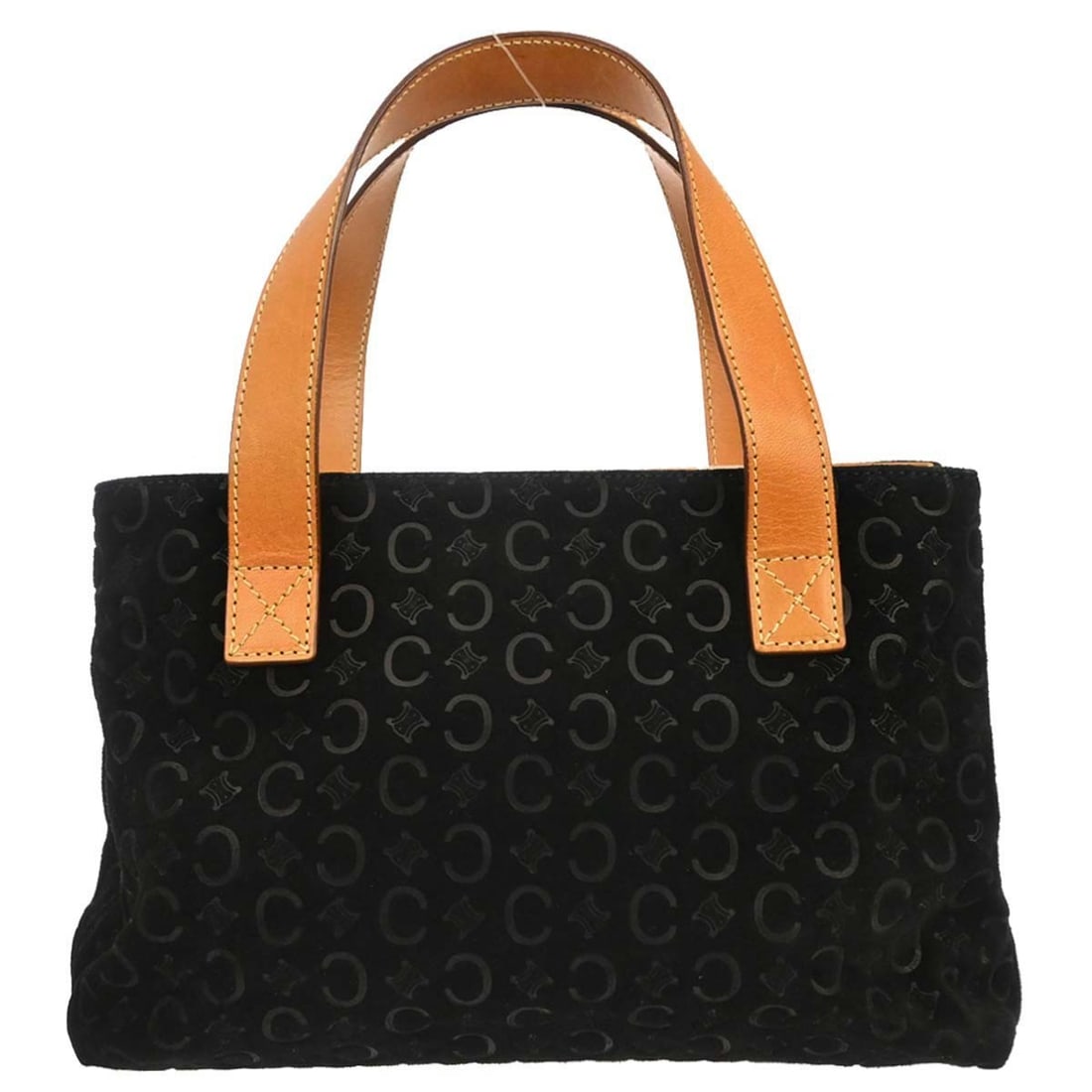 CELINE Macadam black suede top handle handbag MC00 1: CELINE Macadam black suede top handle handbag MC00 1 Small Celine C Macadam tote handbag in black suede and leather with double handles and logo accents. This women's top handle bag features a Macadam