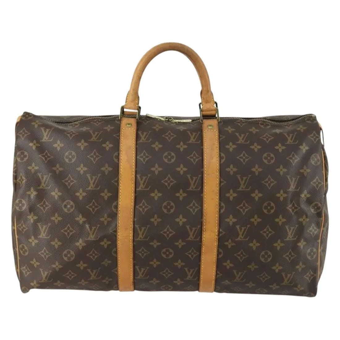 Keepall Monogram Canvas Travel Bag by Louis Vuitton Unisex Brown 50cm: Keepall Monogram Canvas Travel Bag by Louis Vuitton Unisex Brown 50cm This Louis Vuitton Keepall Bag features the classic monogram canvas design in brown and is suitable for unisex use. Crafted in Fra
