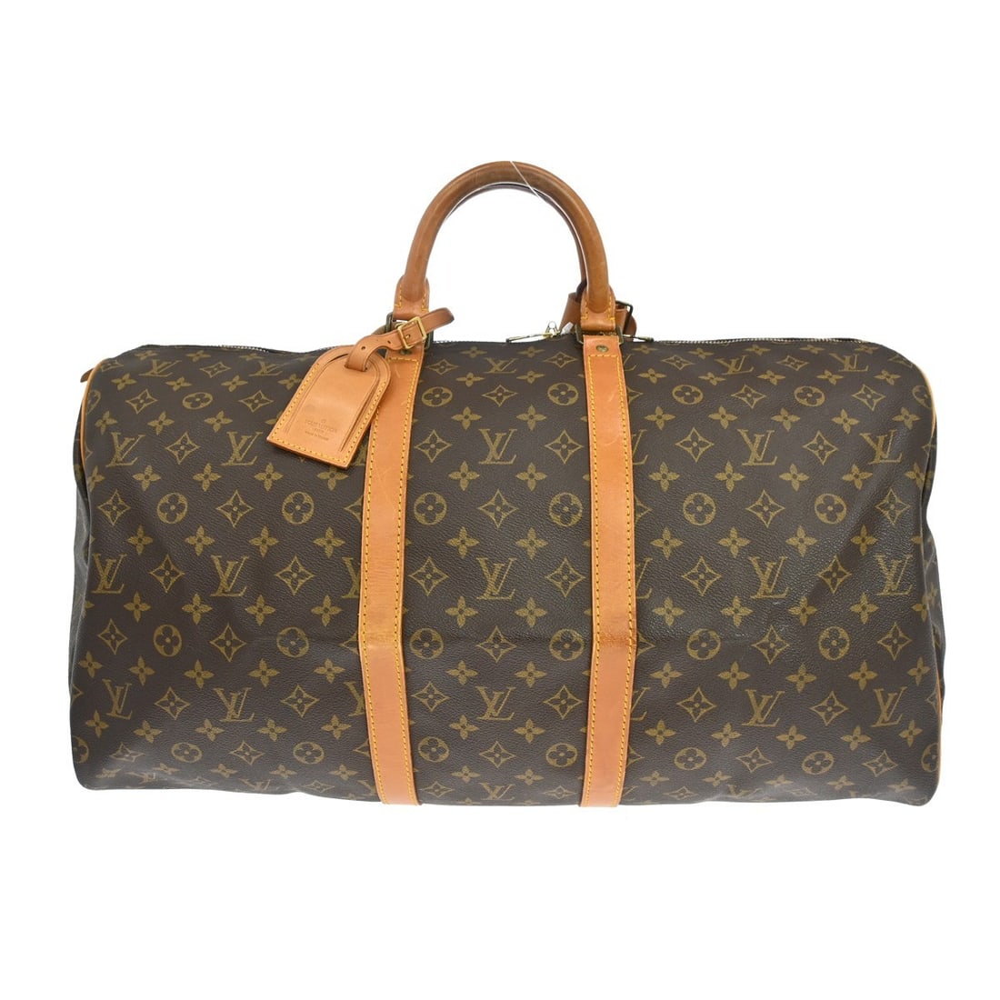 Louis Vuitton Keepall 55 Monogram Duffle Bag M41424 France: Louis Vuitton Keepall 55 Monogram Duffle Bag M41424 France Vintage Louis Vuitton Keepall 55 travel handbag in the Monogram line with a brown monogram canvas and leather exterior, double handles, and z
