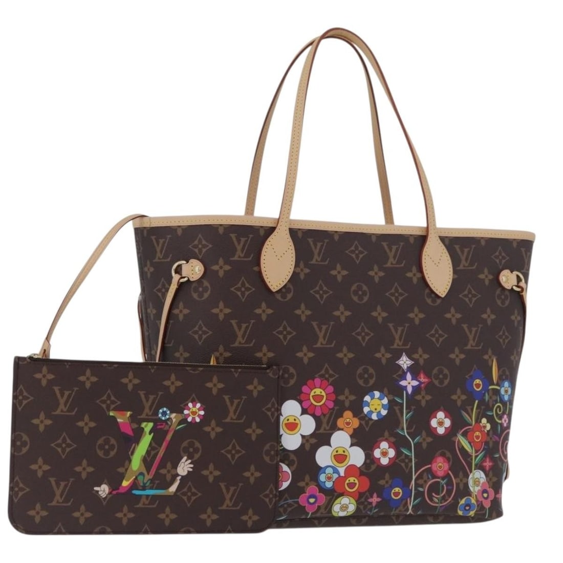 Louis Vuitton M13271 Neverfull MM Monogram Canvas Tote Bag: Louis Vuitton M13271 Neverfull MM Monogram Canvas Tote Bag Louis Vuitton Monogram Takashi Murakami Neverfull MM tote bag in monogram canvas. This women's tote is made in France and includes a dust bag