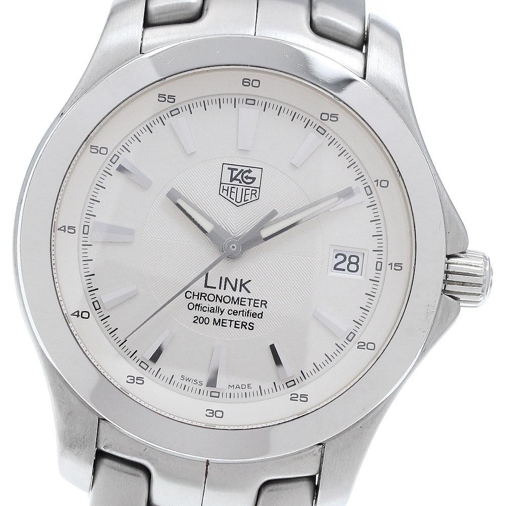 TAG Heuer Link WJF5111 Automatic Date Men's Wristwatch: TAG Heuer Link WJF5111 Automatic Date Men's Wristwatch This TAG Heuer Link Date men's wristwatch features a stainless steel case and bracelet, complemented by a silver dial. The watch is powered by an