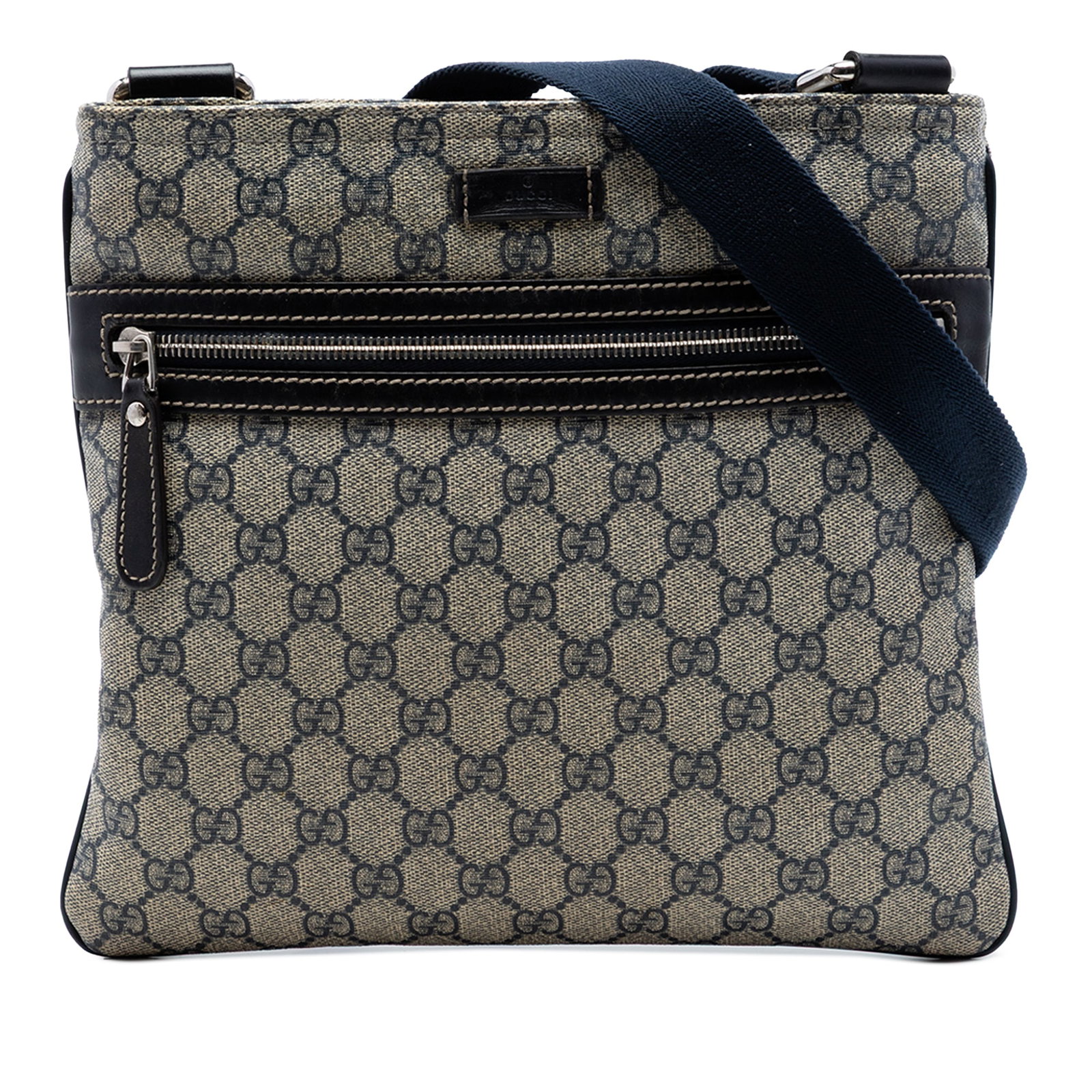 Gucci GG Supreme Beige Crossbody Bag: Gucci GG Supreme Beige Crossbody Bag This Gucci GG Supreme Crossbody bag features a coated canvas body in beige, an adjustable flat strap for comfortable wear, a top zip closure, an exterior front zip