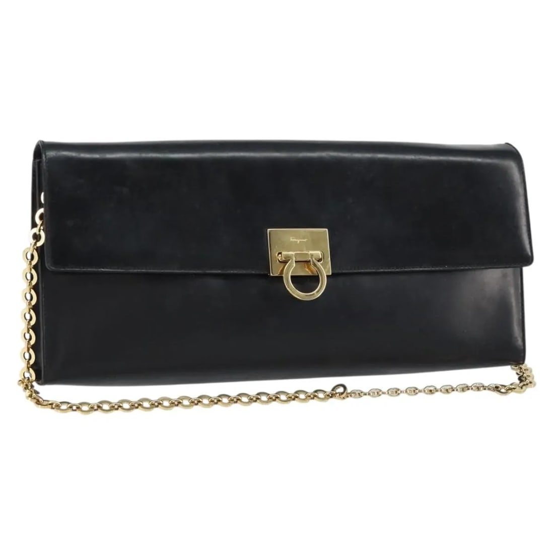Salvatore Ferragamo Gancini Chain black leather shoulder bag: Salvatore Ferragamo Gancini Chain black leather shoulder bag This Salvatore Ferragamo Gancini Chain Shoulder bag for women features black leather construction with metal fittings. It has a shoulder st